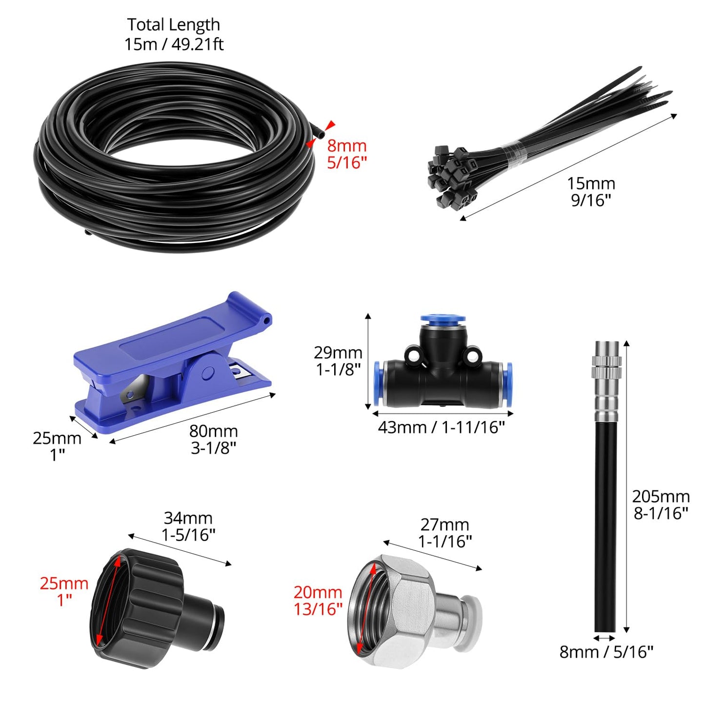 QWORK Drip Irrigation System, 49.21Ft Automatic Drip Irrigation Kit, Adjustable Garden Watering Misting System