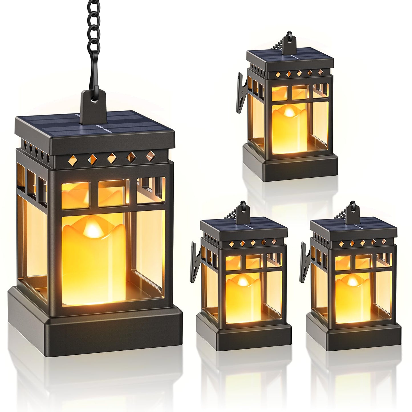 KOOPER Solar Lanterns Outdoor Waterproof, 2 Modes Hanging Solar Lantern with LED Realistic Flickering Flameless Candle, Candles Lanterns Lights Decorative for Outside Hanging Patio Yard Table Tree