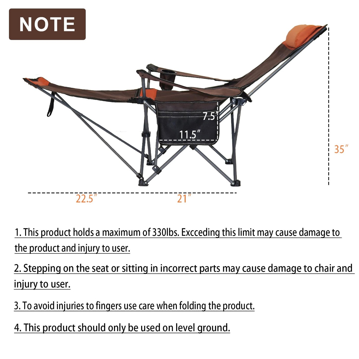 MCCKLE Camping Lounge Chair with Headrest Footrest and Storage Bag, Portable Folding Reclining Camping Chair with Foot Rest for Adults Outdoor Camping Beach Hiking Fishing (Orange Brown)