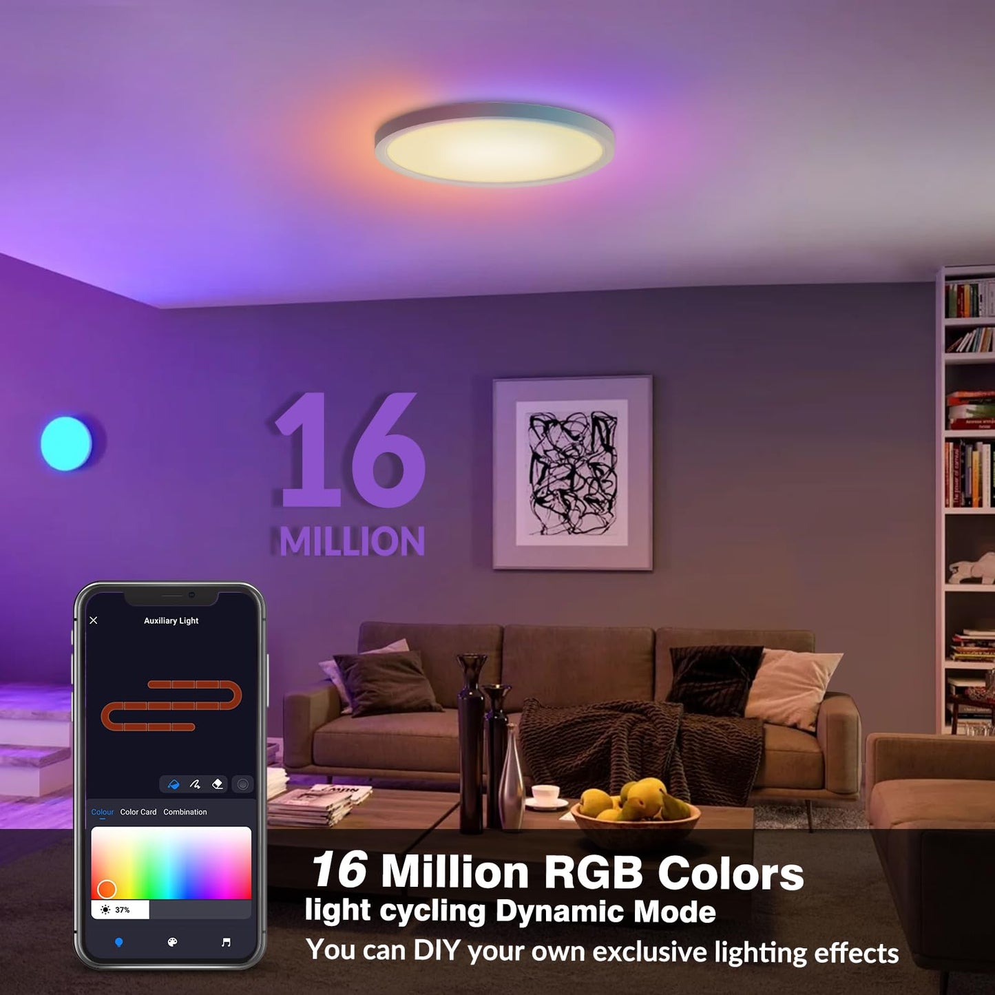 TITISLUMP 2 Pack Smart RGB LED Ceiling Light with Remote, 12" WiFi Flush Mount Ceiling Light Works with Alexa & Google Home, 24W=2400LM Dimmable, DIY Colors & 2700K-6500K, for Bedroom Living Room