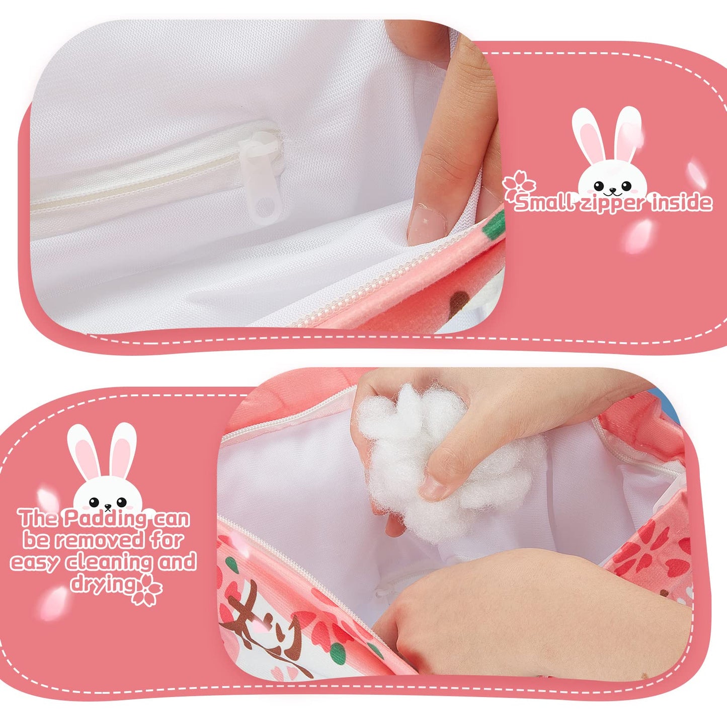 Civaner Kawaii Bunny Plush Pillow Cute Room Decor Cherry Blossom Throw Pillow Pink Removable Stuffed Animal Fluffy for Easter Home Birthday Spring Sakura Gifts Bag