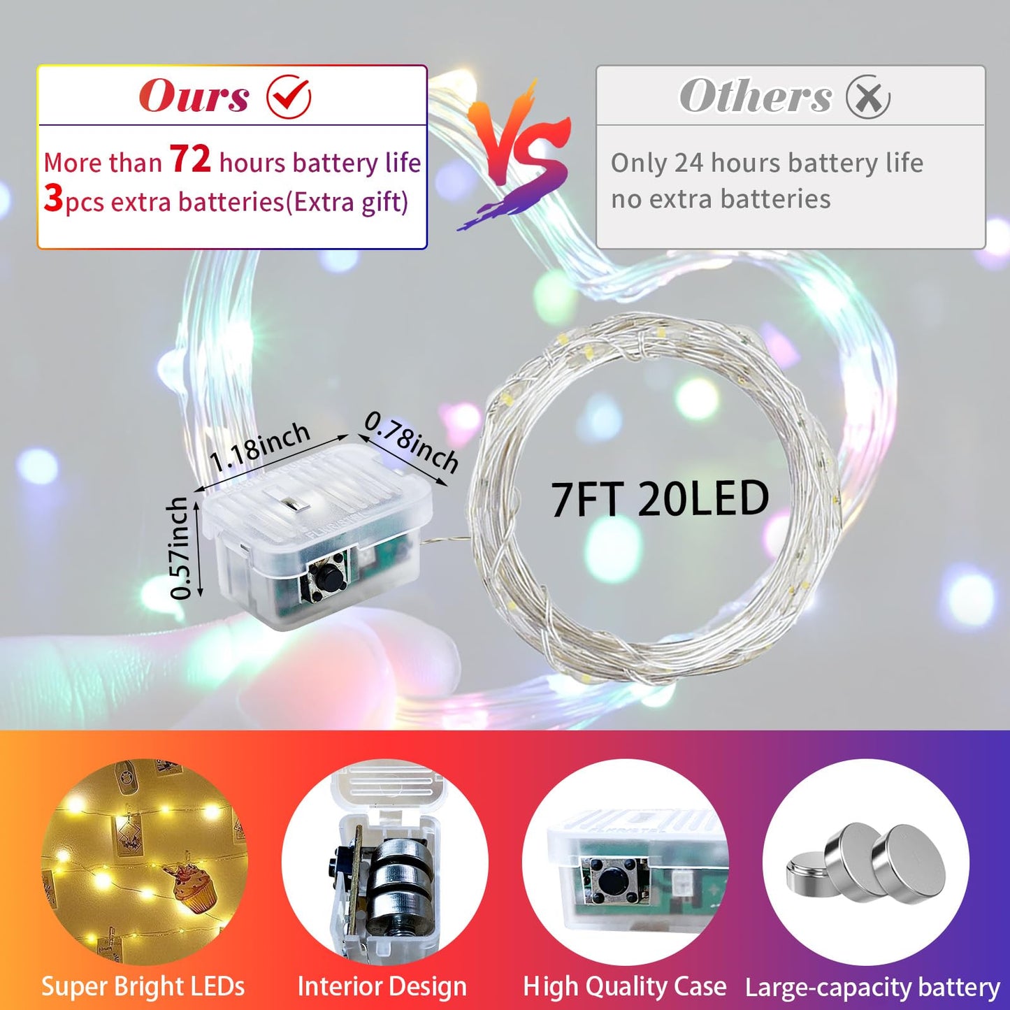 chzk 12 Pack Fairy Lights 7Ft 20 LED Twinkle String Lights 3 Modes Battery Operated Waterproof Firefly Starry for Mason Jar Party Wedding Easter Valentines Day Table Centerpieces,Multicolor-Pastel