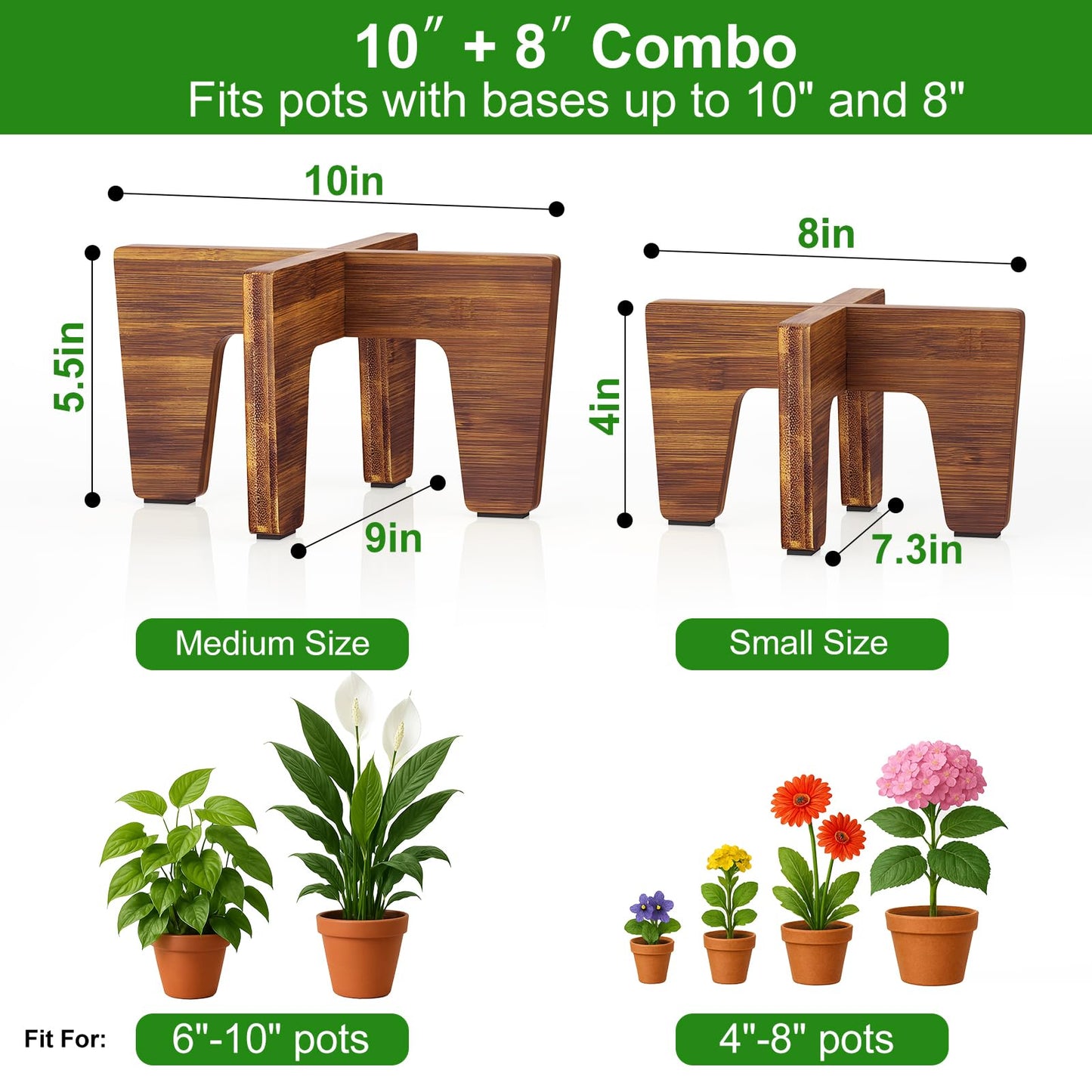 Plant Stand Indoor Outdoor, Plant Holder Sturdy Single Flower Pot Stand Planter Stand Stool Display Decorative for Desktop Counter Room (Brown 10")