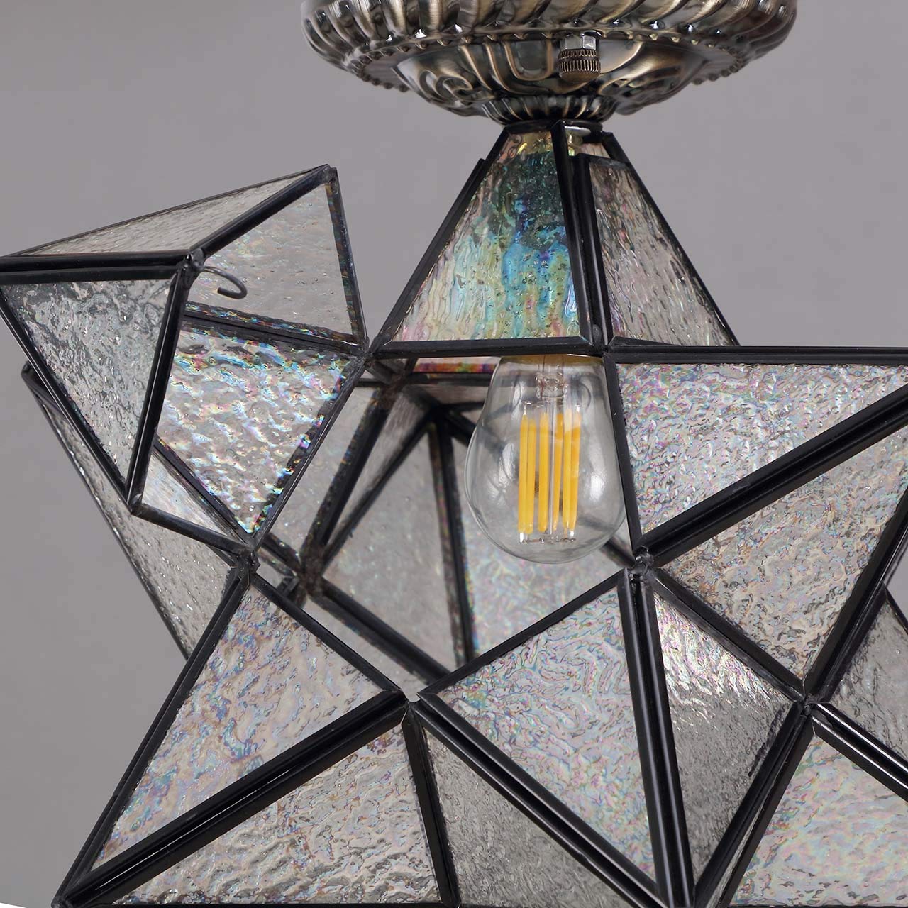 Bieye L10821 12-inch Moravian Star Tiffany Style Stained Glass Semi Flush Mount Ceiling Fixture, Suitable for Decorating Room (Clear Glass)