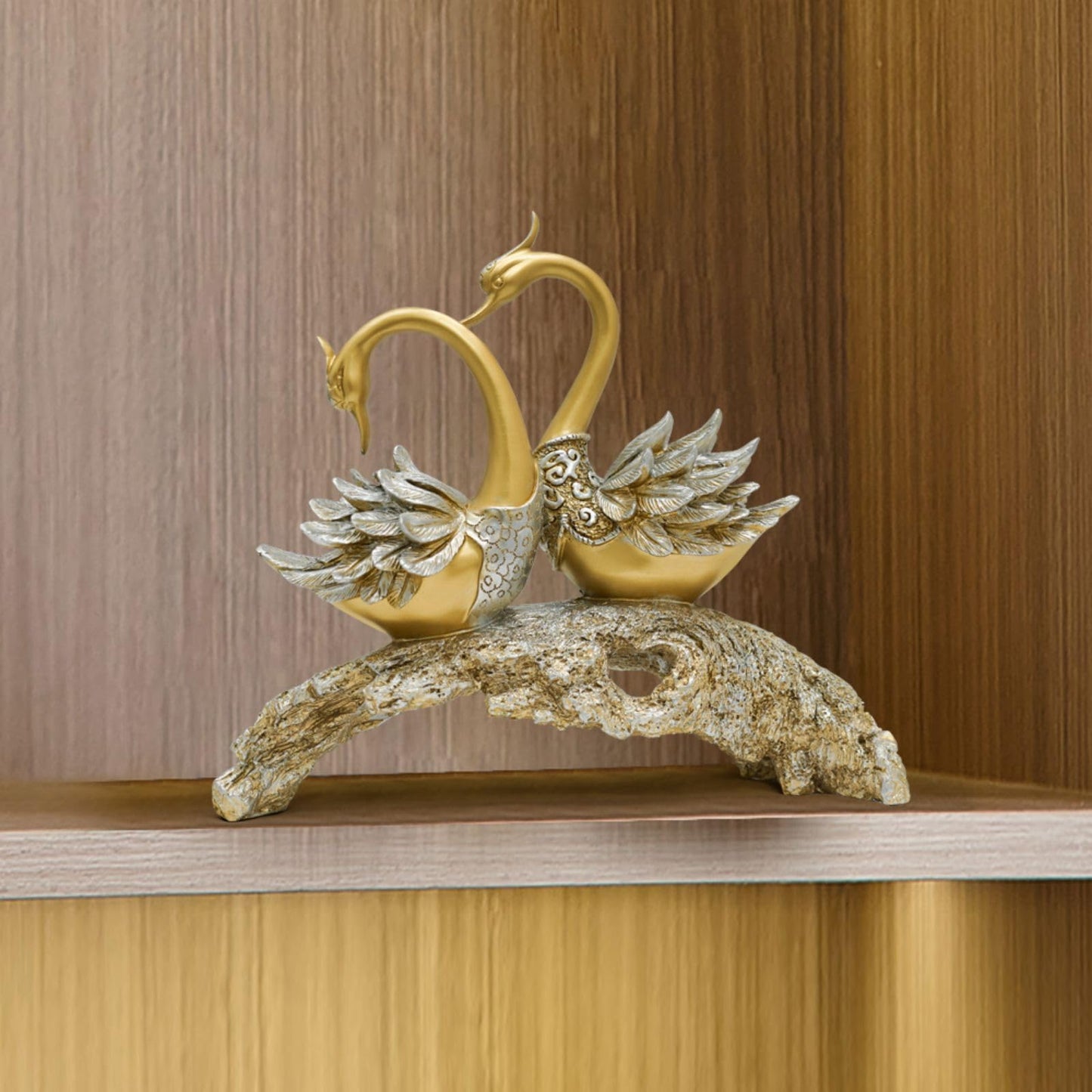 BULUXE 14.2" Gold Couple Swan Decor Figurine Modern Simulation Animal Sculpture Art Ornament Home Table Statue