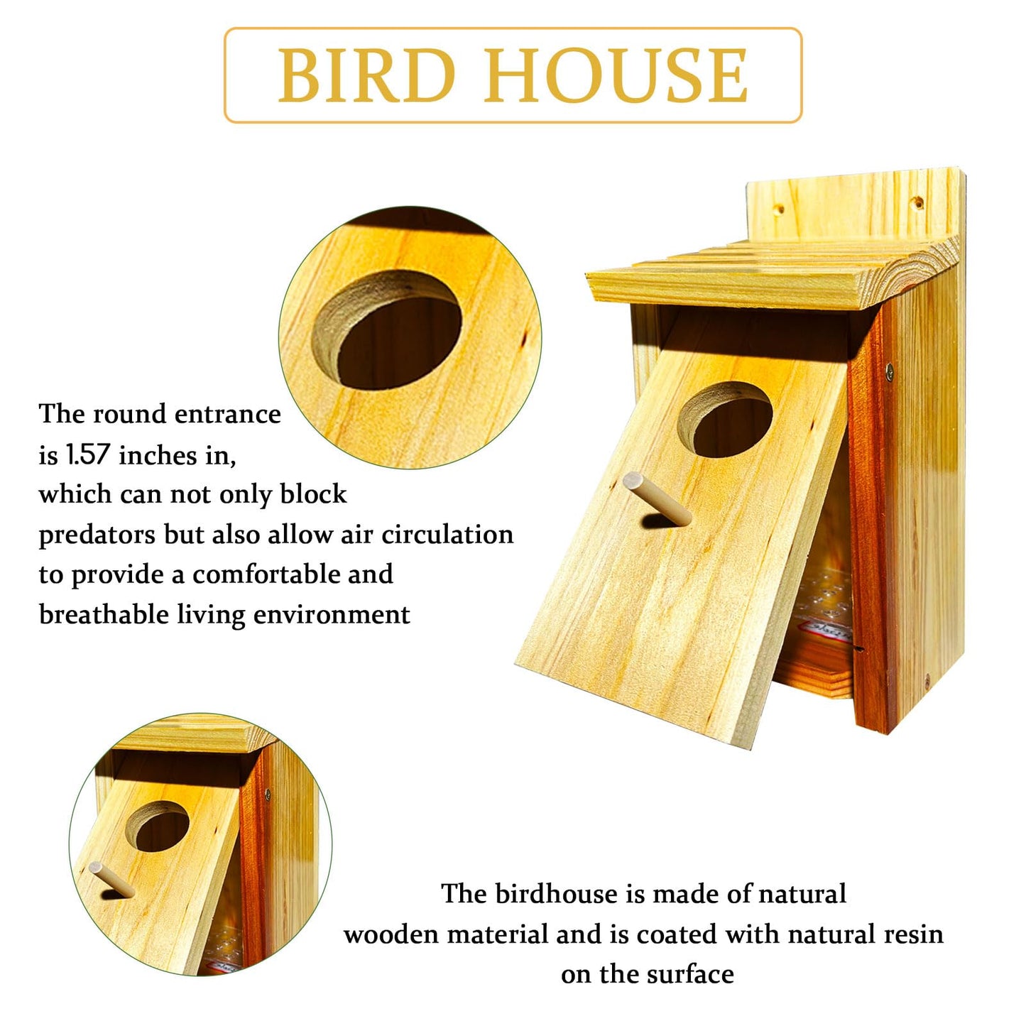 LENEDI Bird House, Wood Bird Houses for Outside, Cedar Birdhouse for Outdoors, Bluebird Houses for Outside, Waterproof Birdhouse for Wren Bluebirds Finches Swallows, Assembling Need