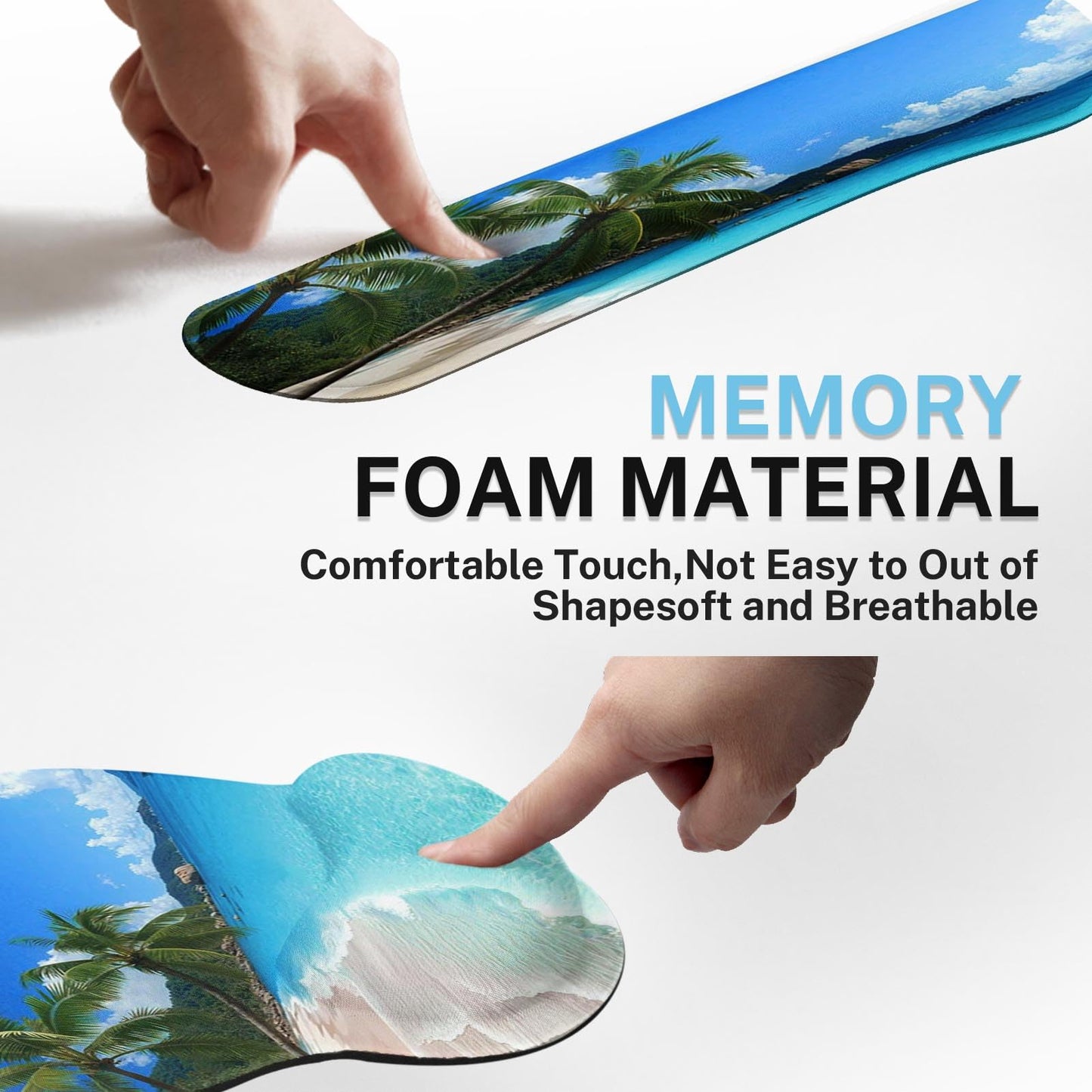Arttown Tropical Sunshine Beach Desk Mat Summer Ocean Mouse Pad Set 4 in 1 Ergonomic Design Large Desk Pad + Keyboard Wrist Rest + Mouse Wrist Rest + Coaster Suitable for Home Office Study Game