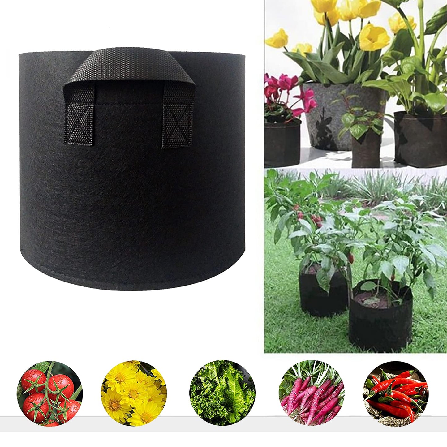 2 pcs 15 Gallons Nonwoven Plant Grow Bags with Handles, Heavy Duty and Best air permeablity for Flowers, Fruit Trees, Vegetables, Garden Plants
