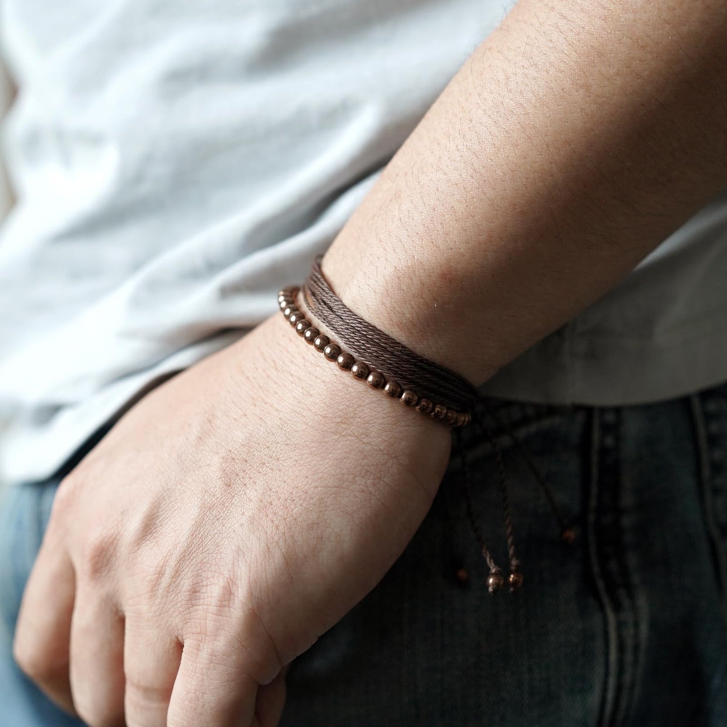 Mezcla Vida Natural Stone Beaded Bracelets for Men Women Unisex Adjustable Waterproof Rope Bracelets Set Valentine's Day Birthday Gifts for Boyfriend Husband Him (Copper Hematite)