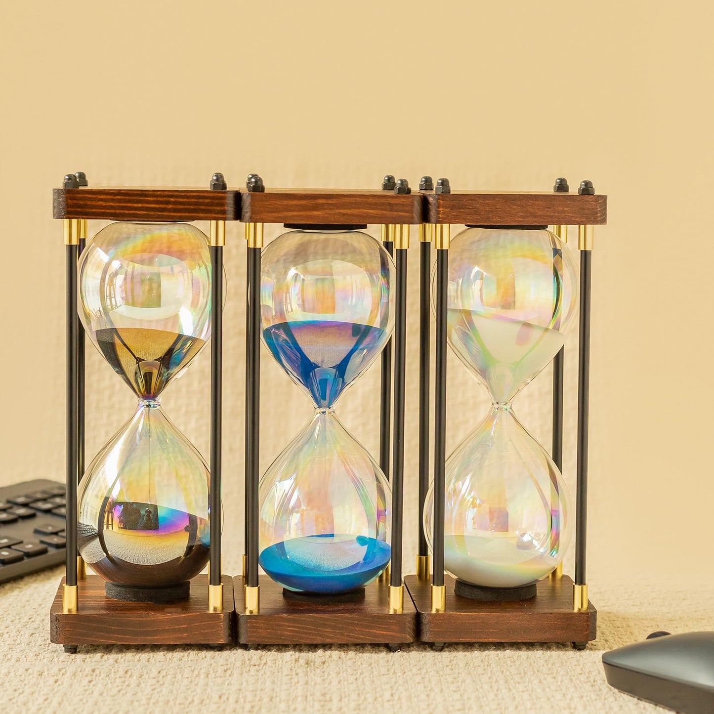 Rainbow Hourglass Timer,60 Minutes Sand Timers,Hour Glass with Sand Timer for Gift,Hourglass Decor for Home, Desk,Office, Wedding Decor (Blue)