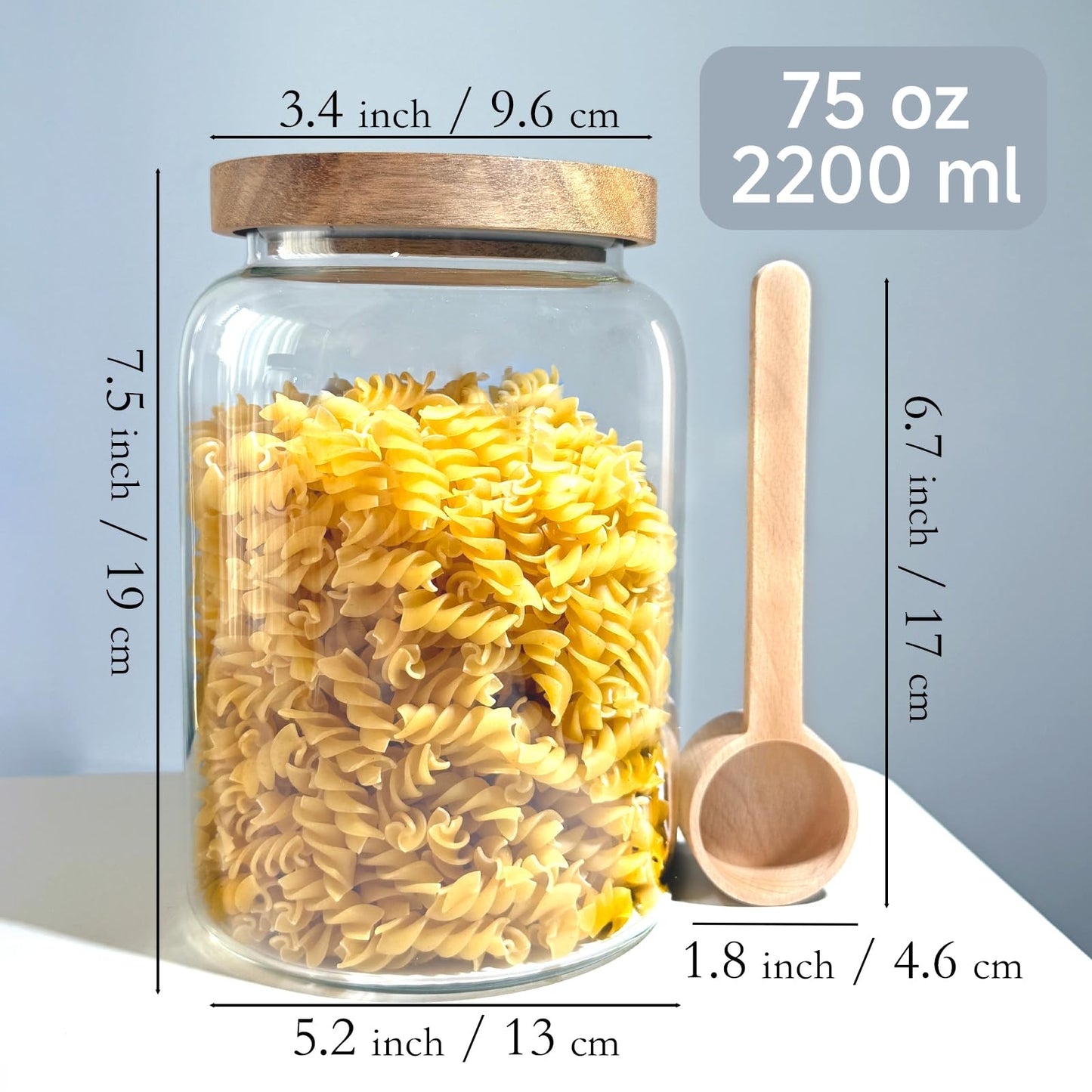 yutrenn Large Glass Jars with Airtight Wood Lid and Spoon Flour Container Food Glass Jar for Kitchen Storage Canisters for Tea, Spice, Egg, Coffee, Storage Jar Sets (75 Oz, 2200ml)