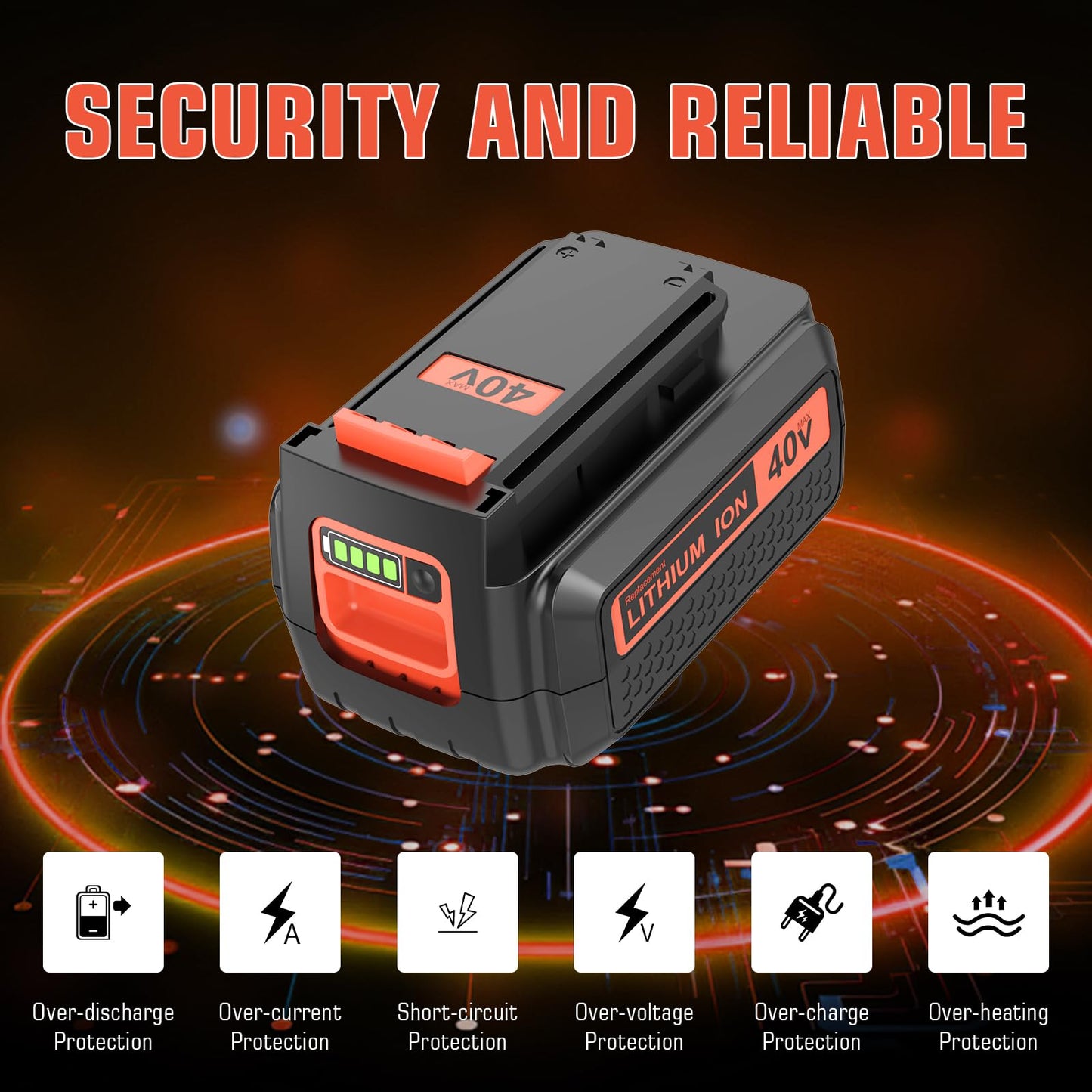 2-Pack 3600mAh LBX2040 Lithium ion Replacement Battery and Charger Compatible with Black and Decker 40 Volt Battery LBX2040 LBXR36 LBXR2036 LST540 LCS1240 LBX1540 LST136W Cordless Power Tool(Orange)