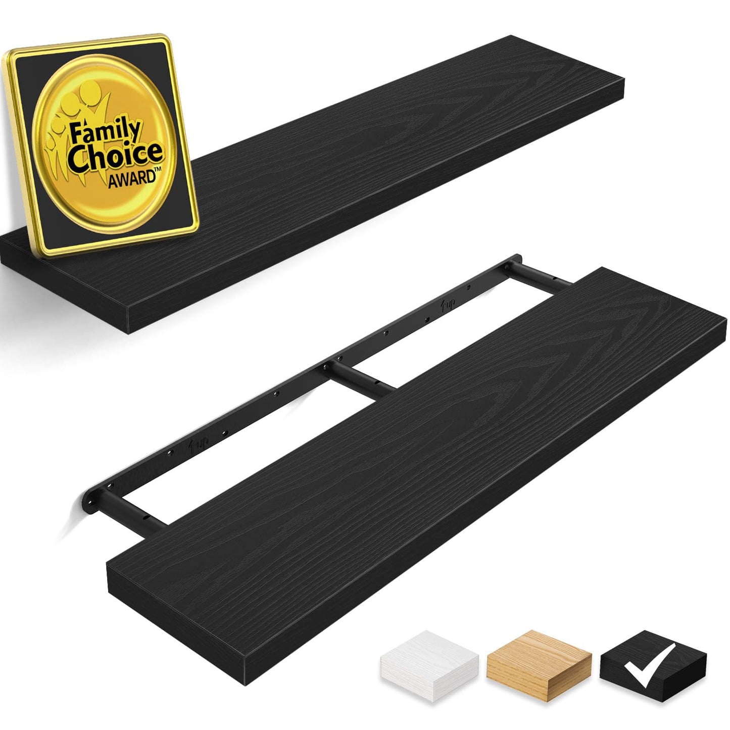 BAYKA Floating Shelves for Wall, 36 inches Long Wall Mounted Rustic Wood Shelves for Bathroom, Bedroom, Living Room, Kitchen, Office, Hanging Shelf for Books/Storage/Decor(Black,Set of 2)