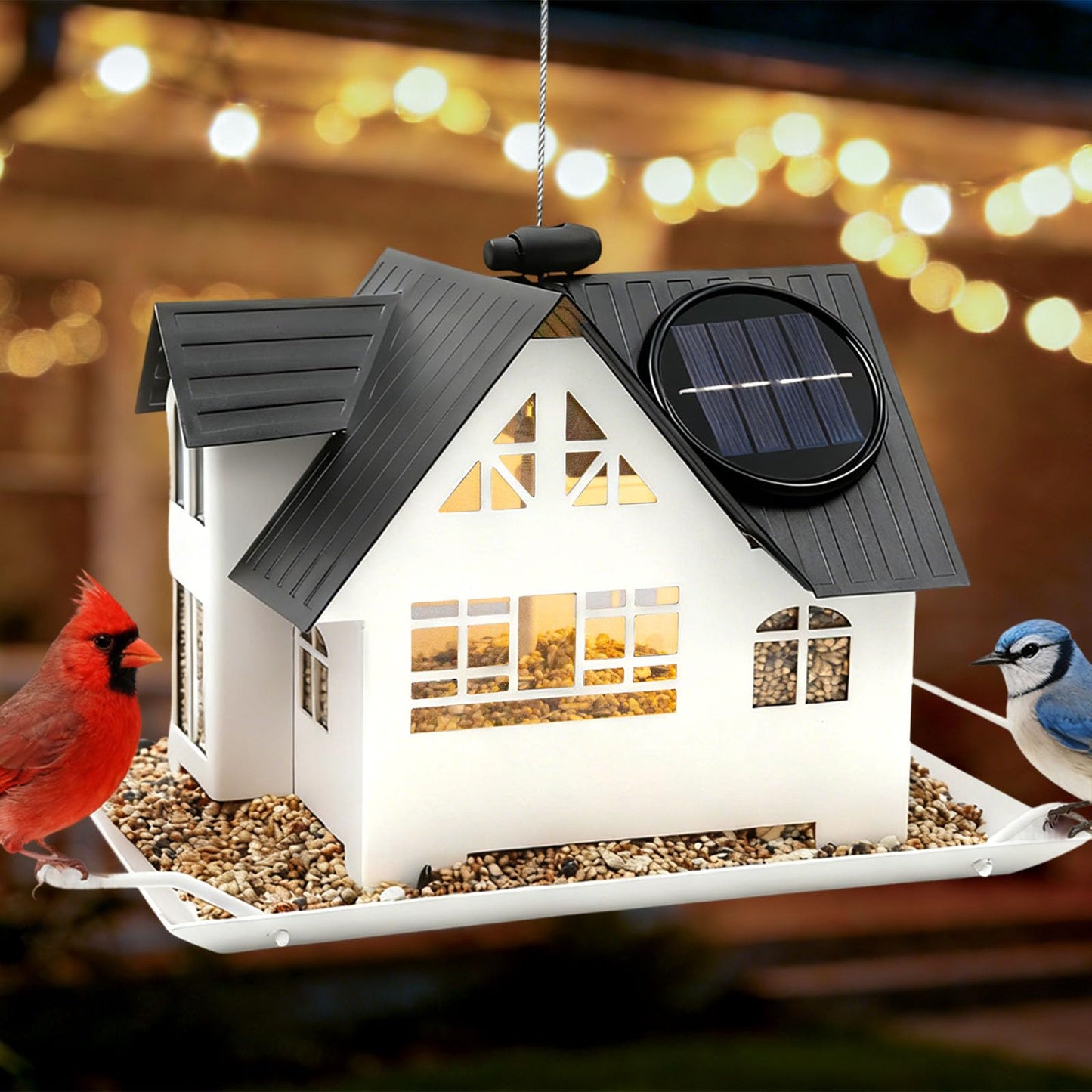 Solar Bird Feeders for Outdoors Hanging, Heavy-Duty Metal Birdfeeders Outside Hanging with Solar Lights, Wild Bird Feeders for Garden Decor, Unique Gifts for Bird Lovers, Mom and Grandma