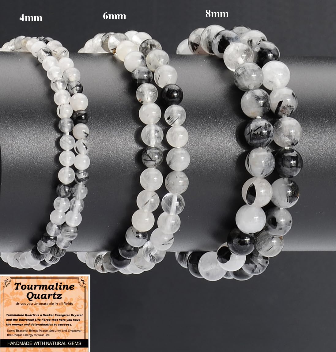 MASSIVE BEADS Tourmaline Quartz - Stone of Unbeatable - Handmade Yoga Stretch Elastic Bracelet Natural Stone Crystal Healing Power Energy Gifts for Unisex Adult 4mm