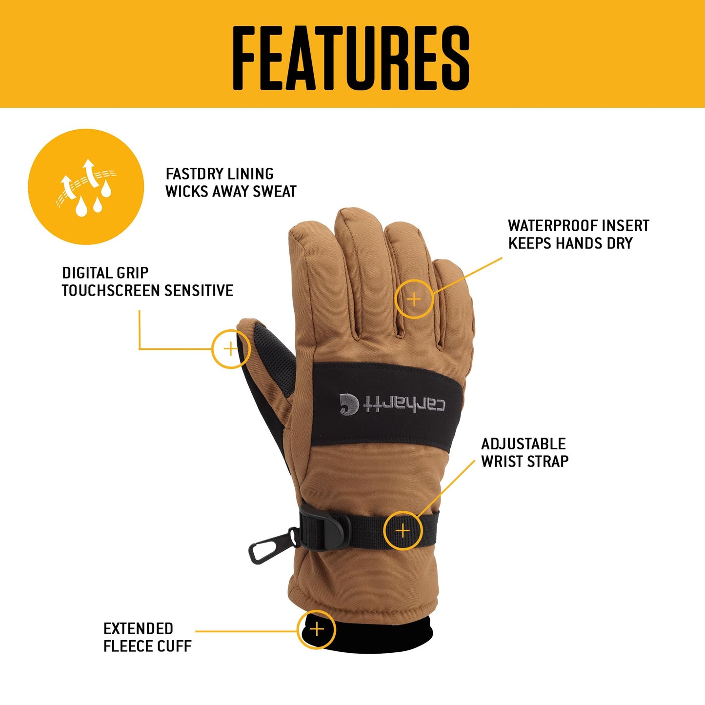 Carhartt Men's Waterproof Insulated Knit Cuff Glove, Brown Black, Medium