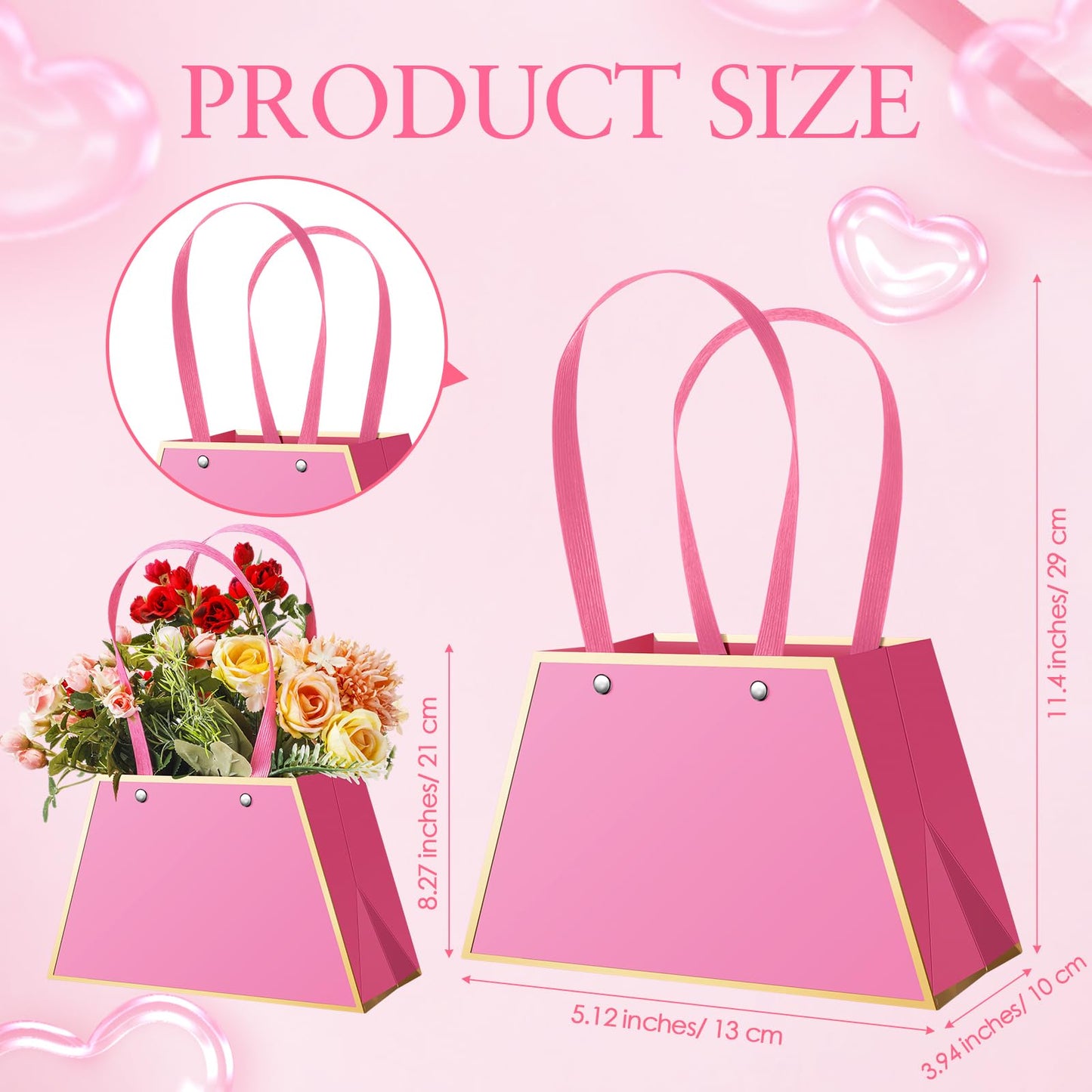 Noveread 24 Pcs Mother's Day Floral Gift Bags Bulk Portable Flower Bouquet Wrapping Paper Bag with Handle Waterproof Florist Wrap Centerpiece Box for Women Anniversary Wedding Birthday(Hot Pink)