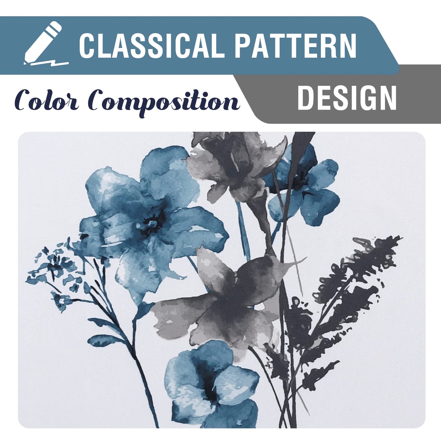 H.VERSAILTEX 100% Blackout Curtains 84 inch Length 2 Panels Set Cattleya Floral Printed Drapes Leah Floral Thermal Curtains for Bedroom with Black Liner Sound Proof Curtains, Grey and Blue