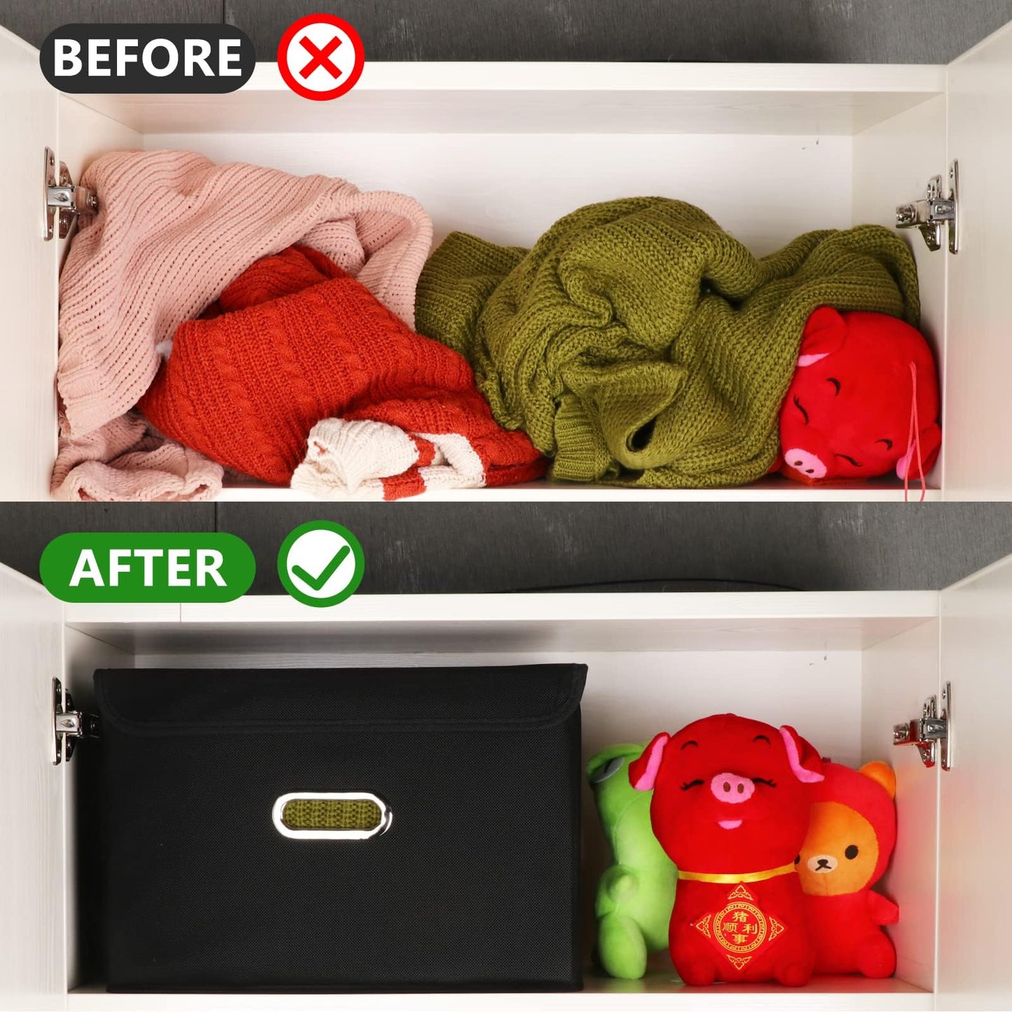 SEVENDOME 1-Pack Large Collapsible Storage Bins with Lids,Fabric Storage Cubes Organizer for Shelves,Closet,Nursery,Foldable Cube Storage Baskets with Handles,Home Boxes (14.9"x9.8",Black)