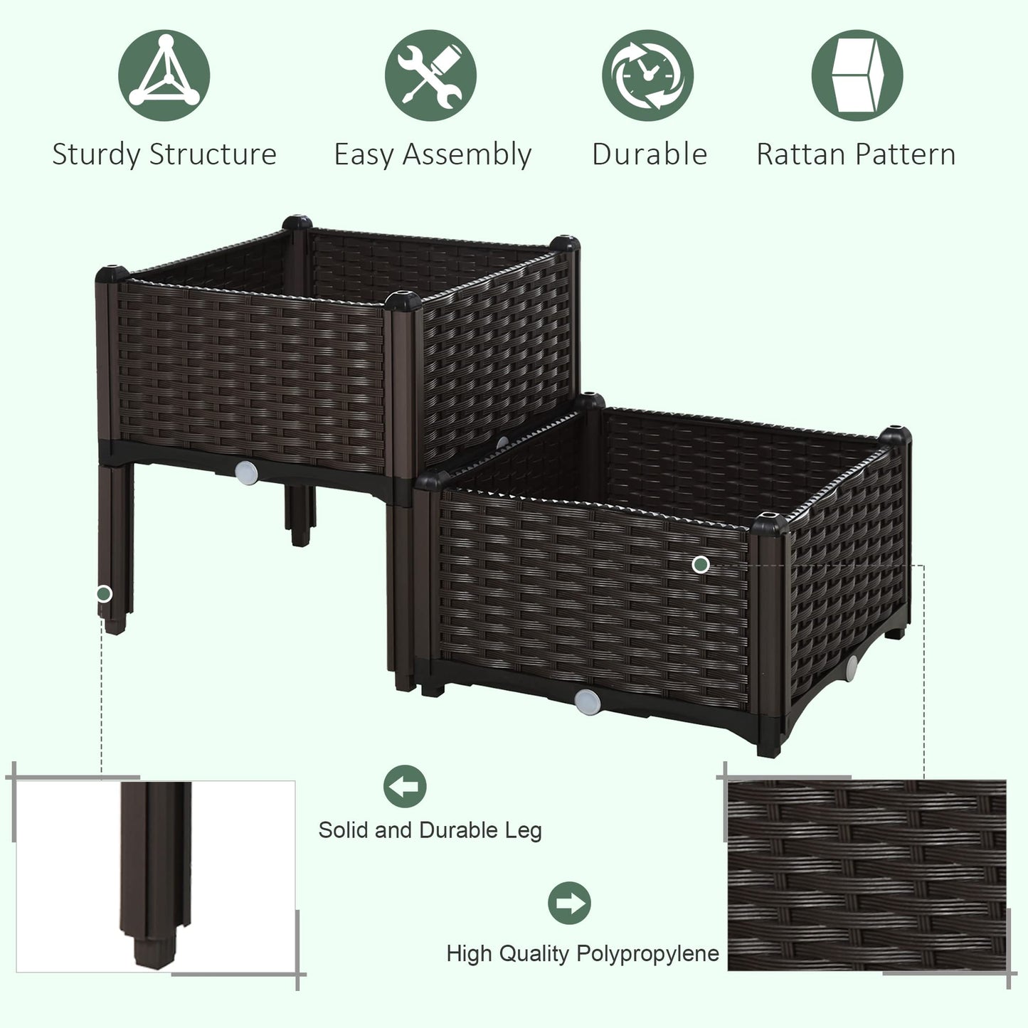 Outsunny 2 Piece Raised Garden Bed with Legs, Planter Box Raised Bed to Grow Flowers, Herbs & Vegetables, Brown