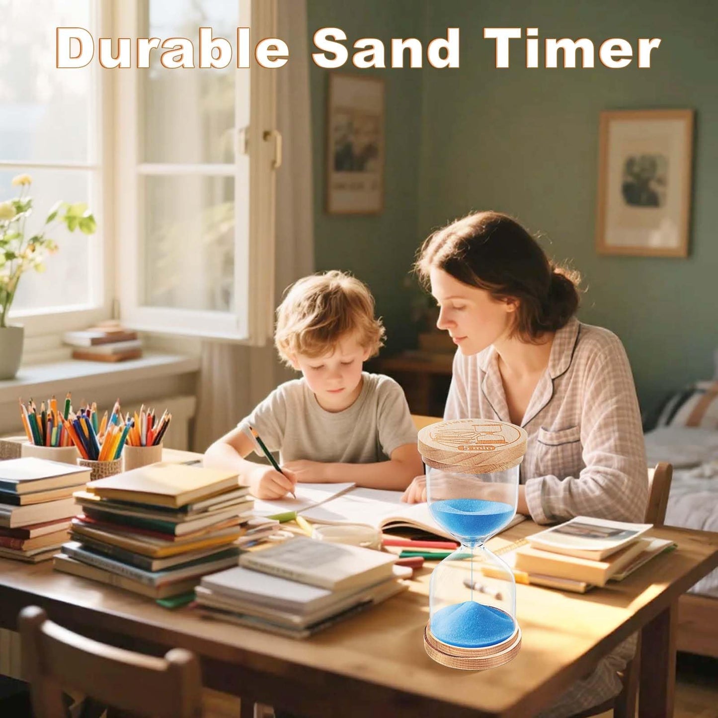 10 Minute Sand Timer, Wooden Blue Sand Clock for Kids, Small Hourglass,Reloj De Arena,Sandglass 10 Min for Classroom,Game,Decorative (Blue)