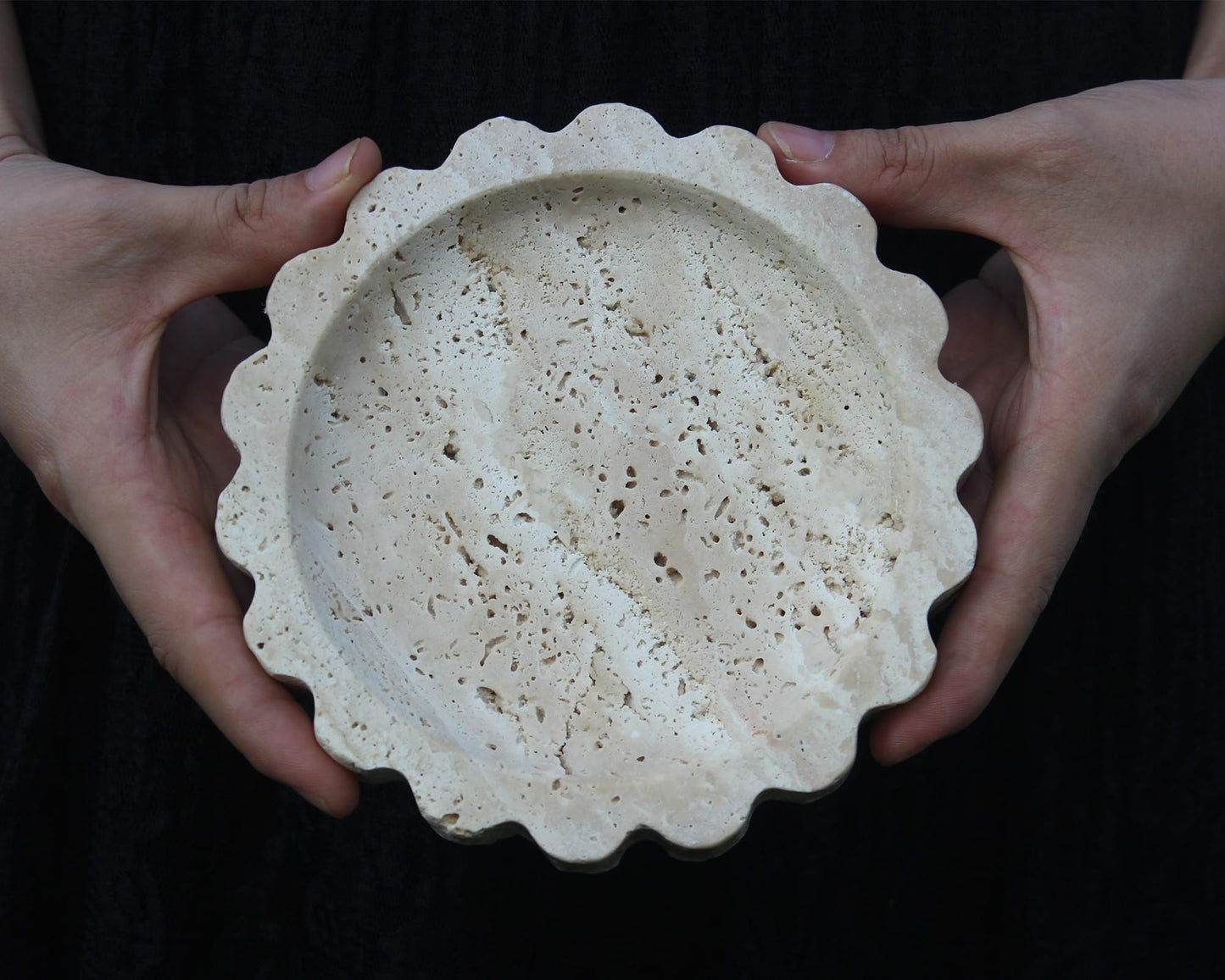 Travertine Scalloped Tray 6.3", Small Jewelry Tray for Women's Gift, Decorative Tray for Dresser Nightstand