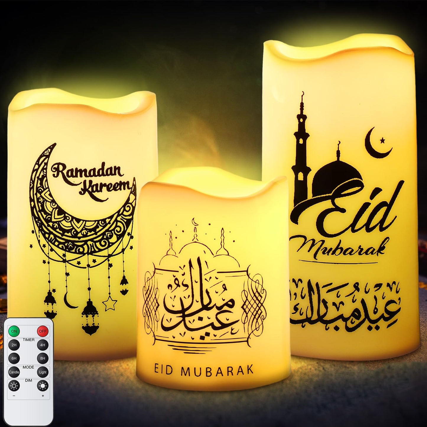 Tujoe 3 Pcs Eid Mubarak Flickering Flameless Candles Ramadan Decor Eid Mubarak LED Battery Operated Candles Candle Lights for Muslim Eid Ramadan Decor for Home(Moon)