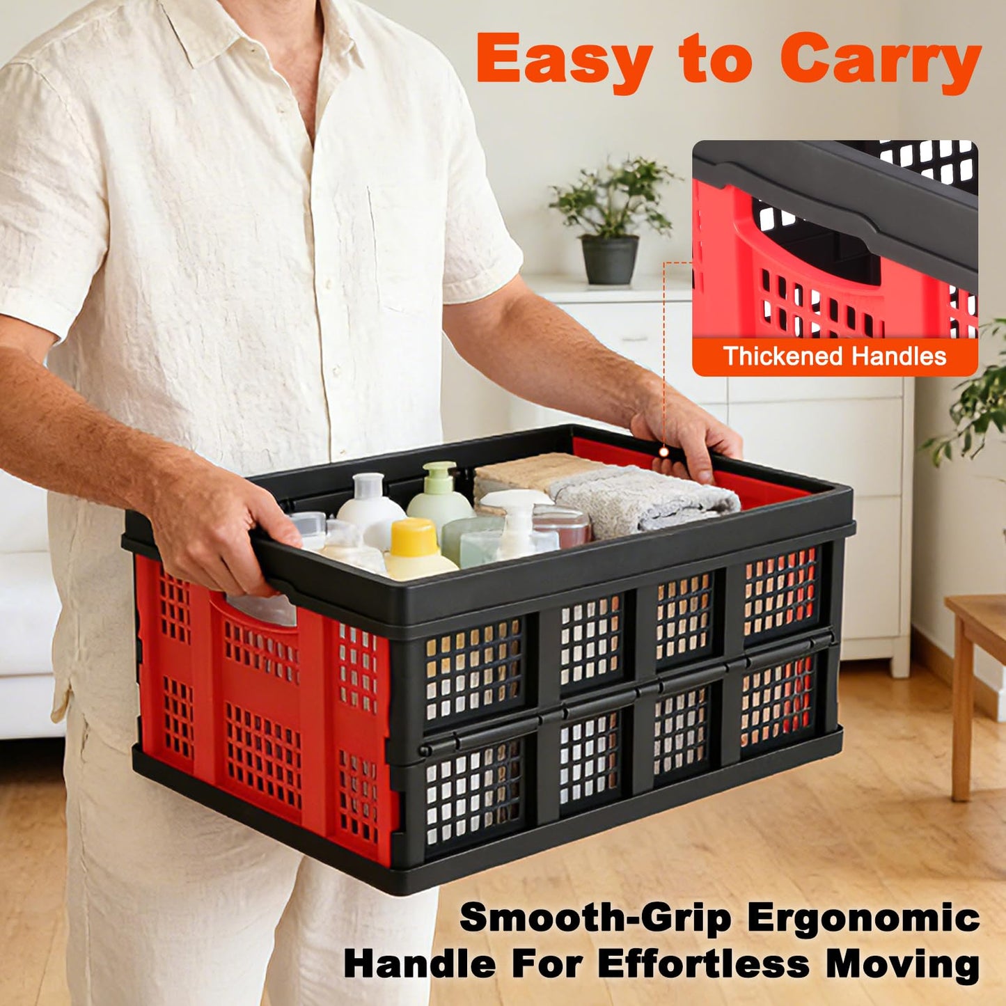 Shineyaplus 55L Collapsible Milk Crate for Storage, Plastic Crates 1 Pack, Collapsible 55lbs Heavy Duty Storage Crates for Home, Camping, Organizing