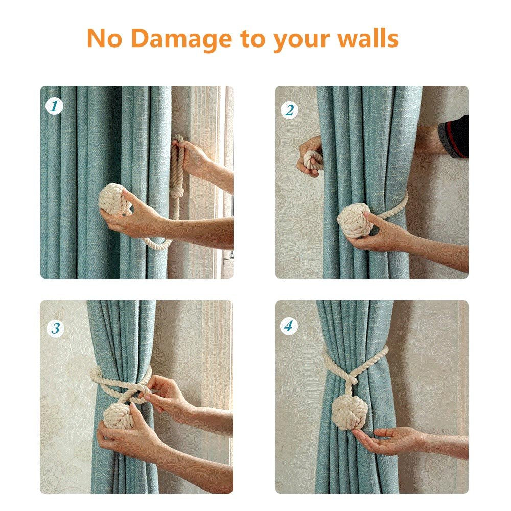 Melaluxe 4 Pack Curtain Tiebacks - Heavy Duty Curtain Rope Tieback, Handmade Rural Decorative Curtain Holdbacks (Beige)