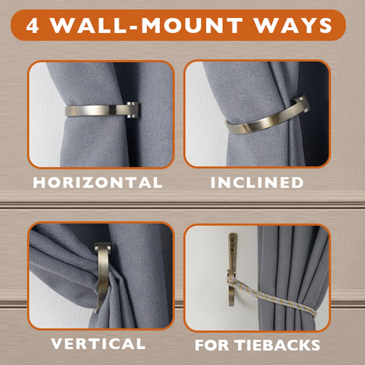 Mayrhyme Curtain Holdbacks 2Pcs,Warm Gold Barrel Zinc Alloy Curtain Tiebacks,Wall Mounted Curtain Holders for Drapes.