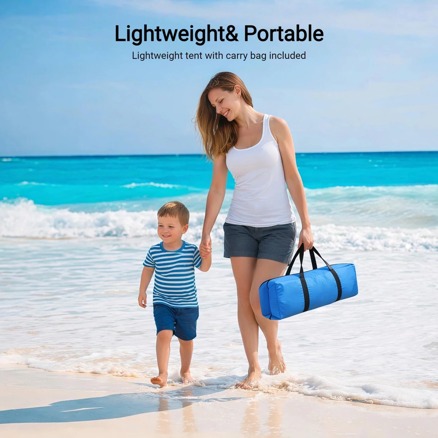 Beach Tent, Portable Sun Shelter for 2/3/4/6-8 Person with UPF 50+ UV Protection, Easy Setup Waterproof Beach Shade Canopy Cabana for Family Outdoor and Picnics, Fishing with Carrying Bag