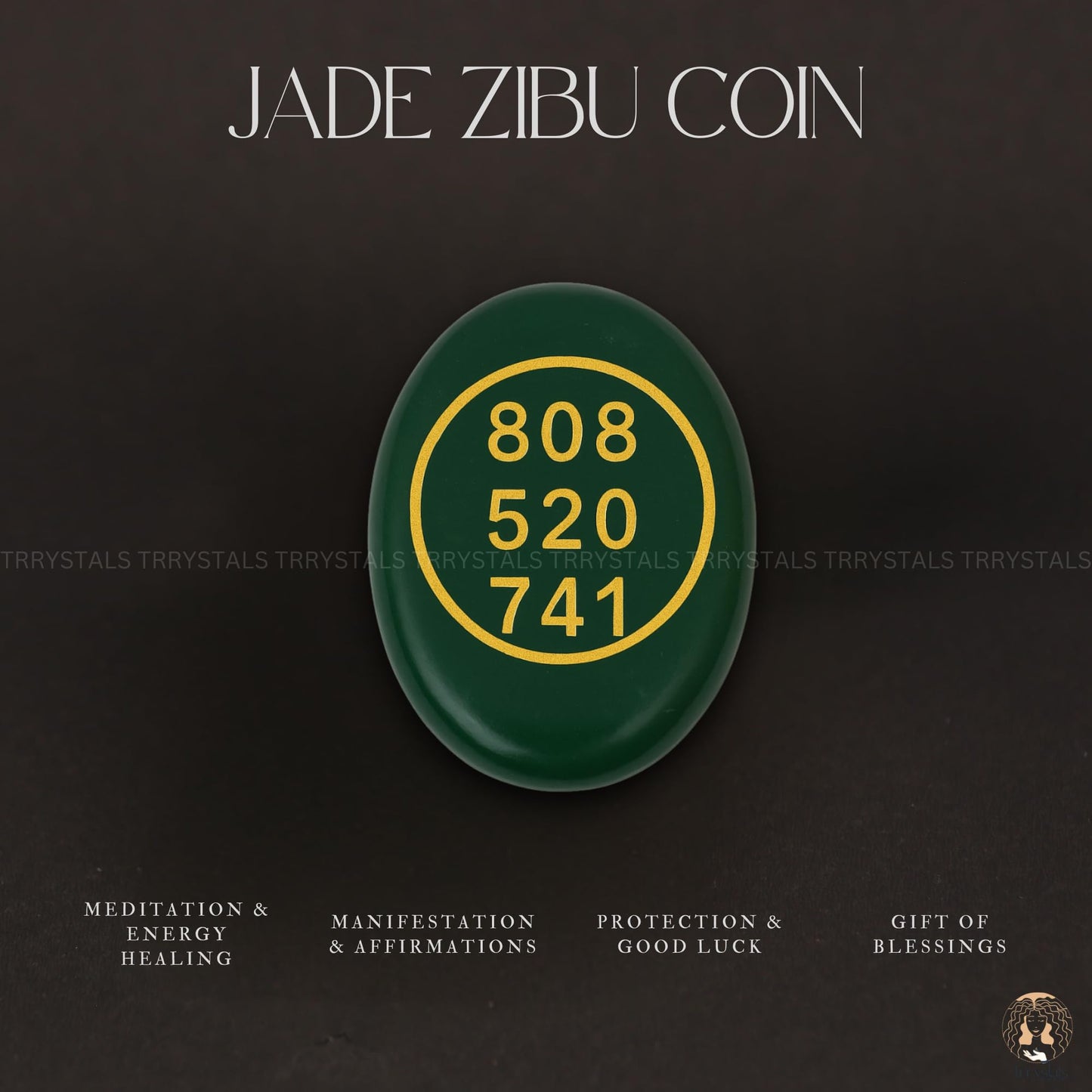 TRRYSTALS Natural Zibu Coin Green Gemstone | Spiritual Symbol Coin for Meditation, Energy Focus, Good Luck Decor | Polished Healing Stone Token for Home, Vastu & Gift Use