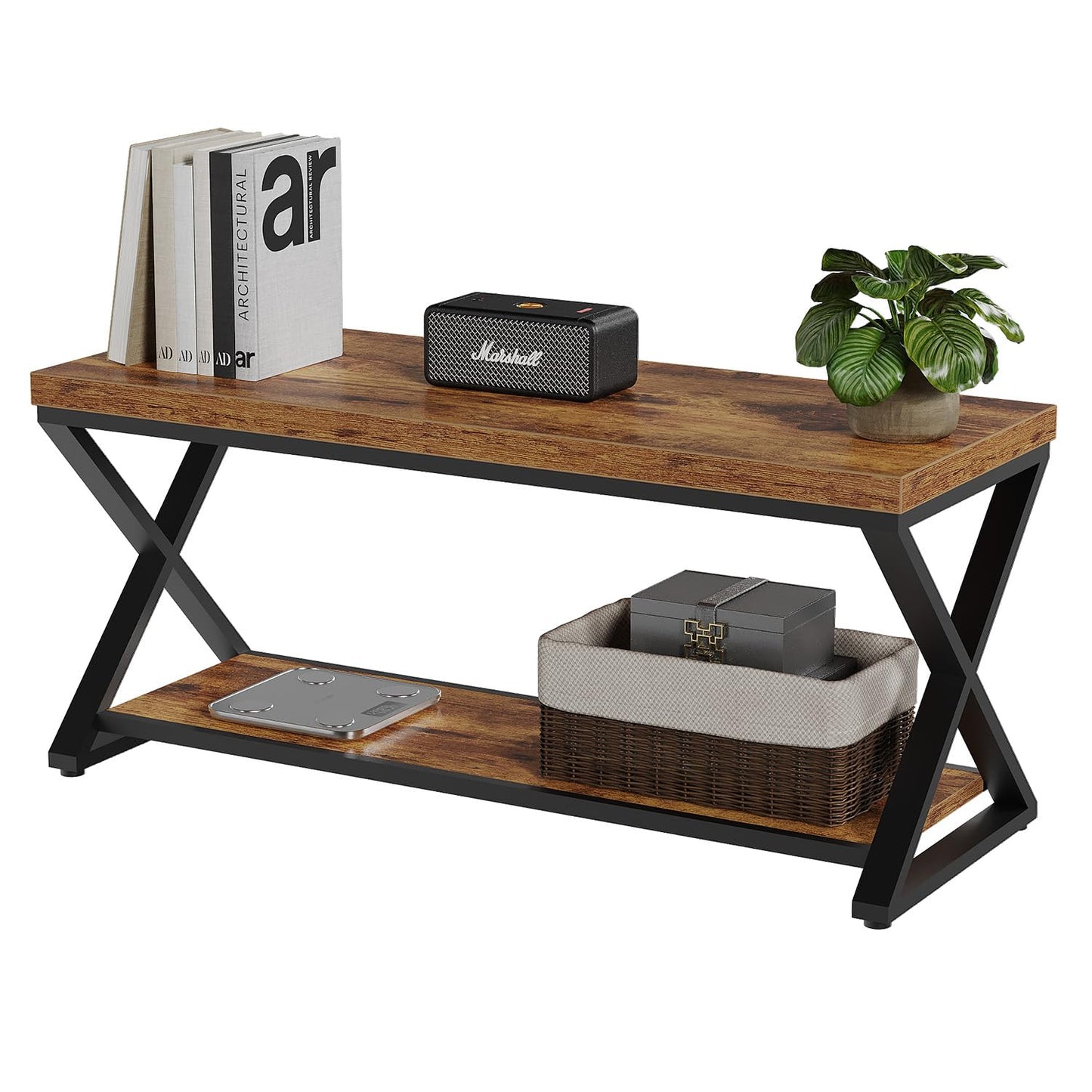 IBF Wooden Bench Indoor, Wood Entry Way Bench with Shoe Storage Rack for Entryway, Industrial Entryway Bench Seat for Foyer Bedroom Living Room Entrance Organization, Rustic Brown Oak, 39 Inch Long