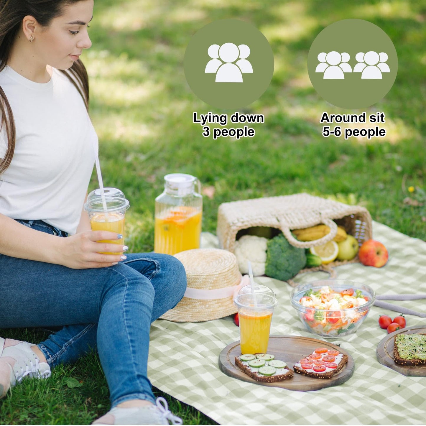 HunnmingRe 6 Pcs Disposable Outdoor Picnic Blankets 71''x71'' Thicken Foldable Waterproof Picnic Mats Gingham Oil Proof Camping Blankets with 4 Ground Spikes Beach Travel Hiking(Green and White)