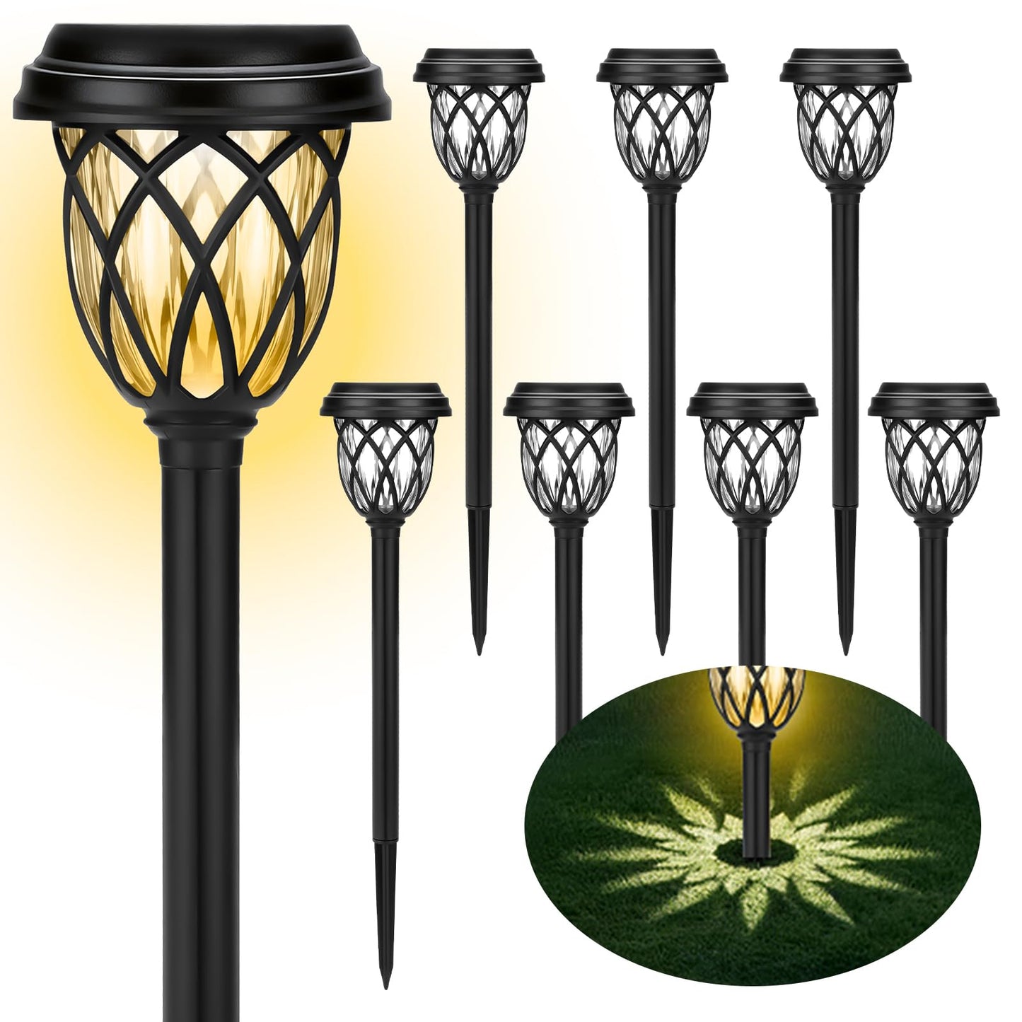 ruhotili Solar Lights Outdoor 8 Pack Solar Garden Lights Waterproof IP65 Solar Landscape Lights Solar Pathway Lights for Patio, Yard, Driveway Decoration (Warm White