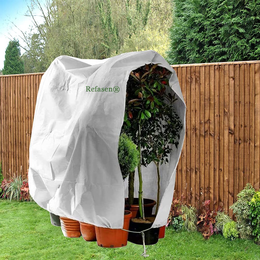 Refasen Plant Covers Freeze Protection,90”H X75”W 2.2oz Frost Blankets for Outdoor Plants Frost Cloth with Zipper Drawstring-Protect Trees Shrubs from Cold Frost Wind Pest