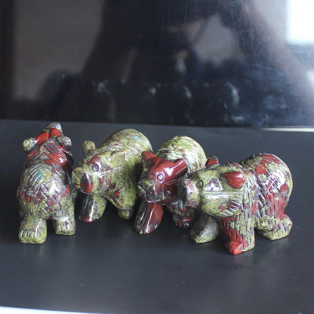 HLbshi Hand Carved Gemstone Crystal Bear Figurine Animal Statue Carving Office Home Decor Collections 2'' (Dragon Blood Jasper)