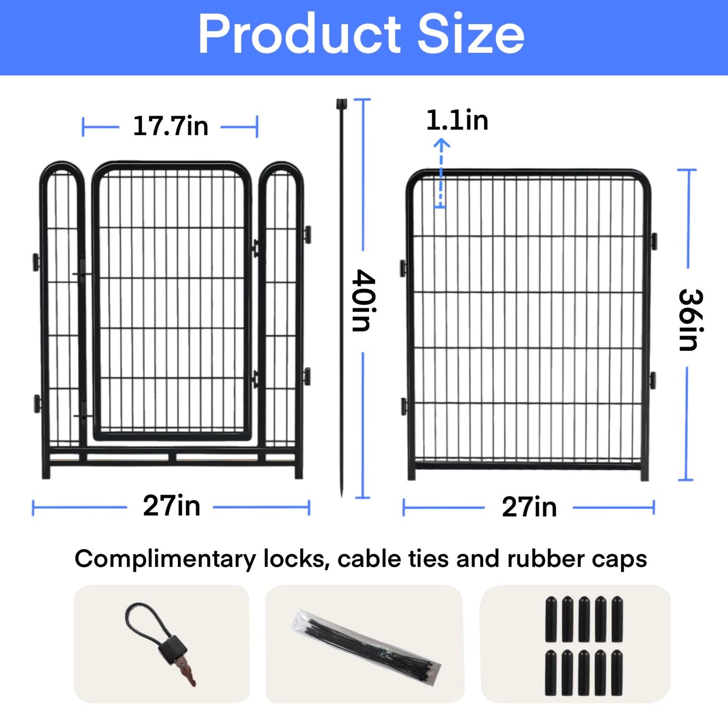 Explovehike Garden Fencing 36 Inch High, 8 Panels Total 17.7 Ft(L) Wide Door Low Threshold Dog Fence, Black Heavy Duty Garden Fence with Gate, Fencing for Garden Beds, Dog Fence Outdoor for Yard
