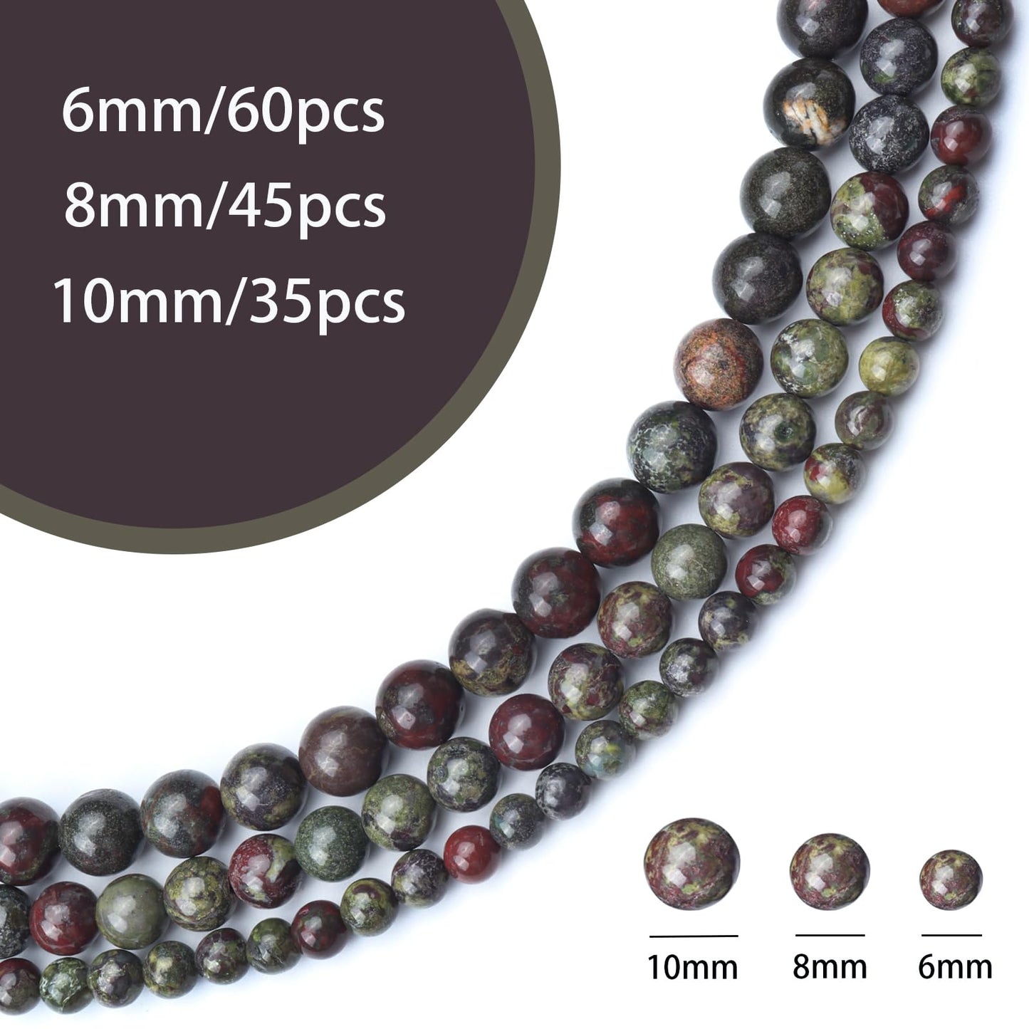 Siomia 60pcs 6mm Natural Dragon Blood Stone Gemstone Beads Energy Healing Crystal Round Loose Stone Beads for Jewelry Making, DIY Bracelets Necklaces
