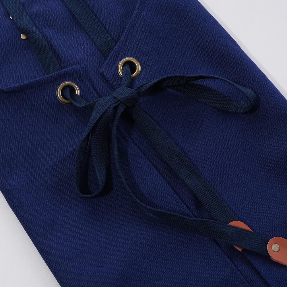 ARBINSON Chef Aprons for Men Canvas Apron with Large Pockets and Adjustable Neck Strap for Cooking, BBQ, Gardening (Blue)
