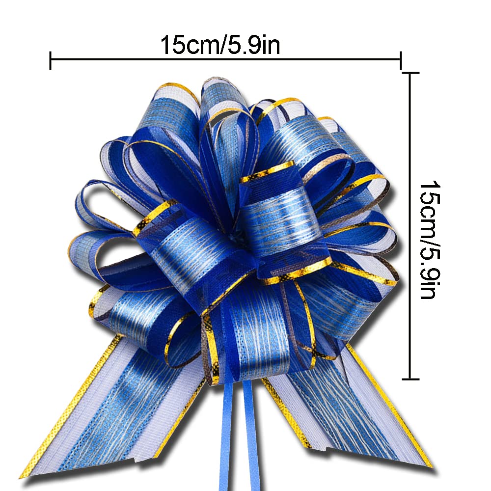 6 PCS Large Pull Bows, Gift Wrapping Bows, Gift Wrapping Ribbon Pull Bows Gift Bows for Wedding, Birthday, Christmas, Valentine's Day, Gift Baskets, Party, Presents Decor, Holiday Decor (Blue)