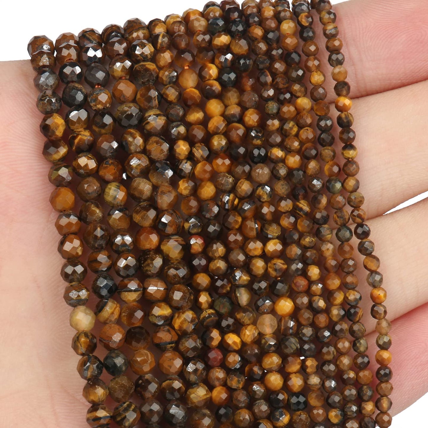 Song Xi 120pcs 3mm Natural Yellow Tiger Eye Gemstone Beads Faceted Round Loose Stone Beads for Jewelry Making