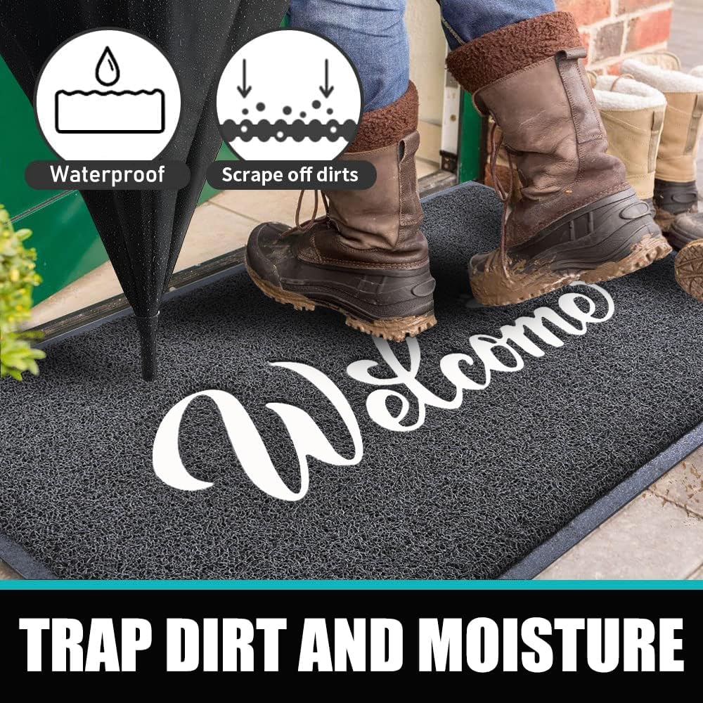 T.HENV Welcome Mat Outdoor, 30x17.5 Waterproof All-Season Front Door Mat Outside Entrance, All-Weather Quick Drying, Low Profile Doormat Indoor, Patio Porch Entryway Mats, Black-White