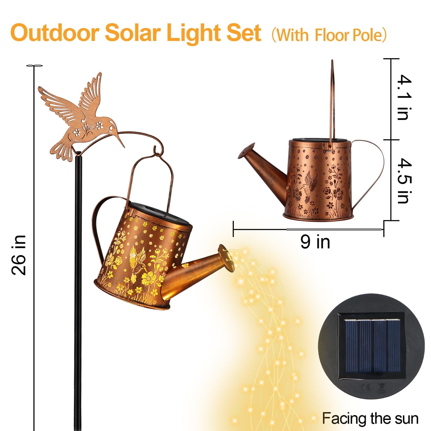 Gifts for Mom, Hummingbird Solar Lantern Outdoor Waterproof, Outside Metal Watering can Landscape Lights for Garden Yard Patio Pathway Decor Birthday Gifts for Women Grandma -with Pole