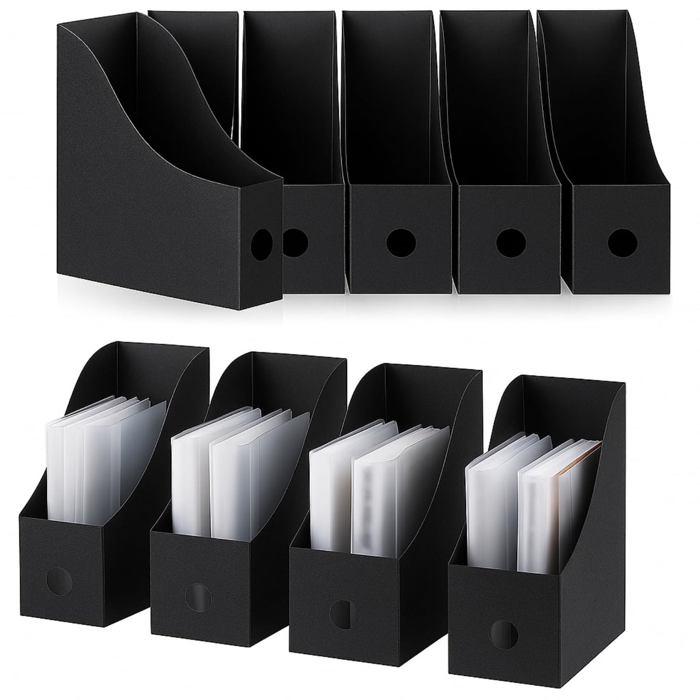 Geyee 12 Pack Magazine File Holder Plastic Desk Organizer Magazine Holder Storage Heavy Duty File Boxes for Home Storage and Office Organization(Black)