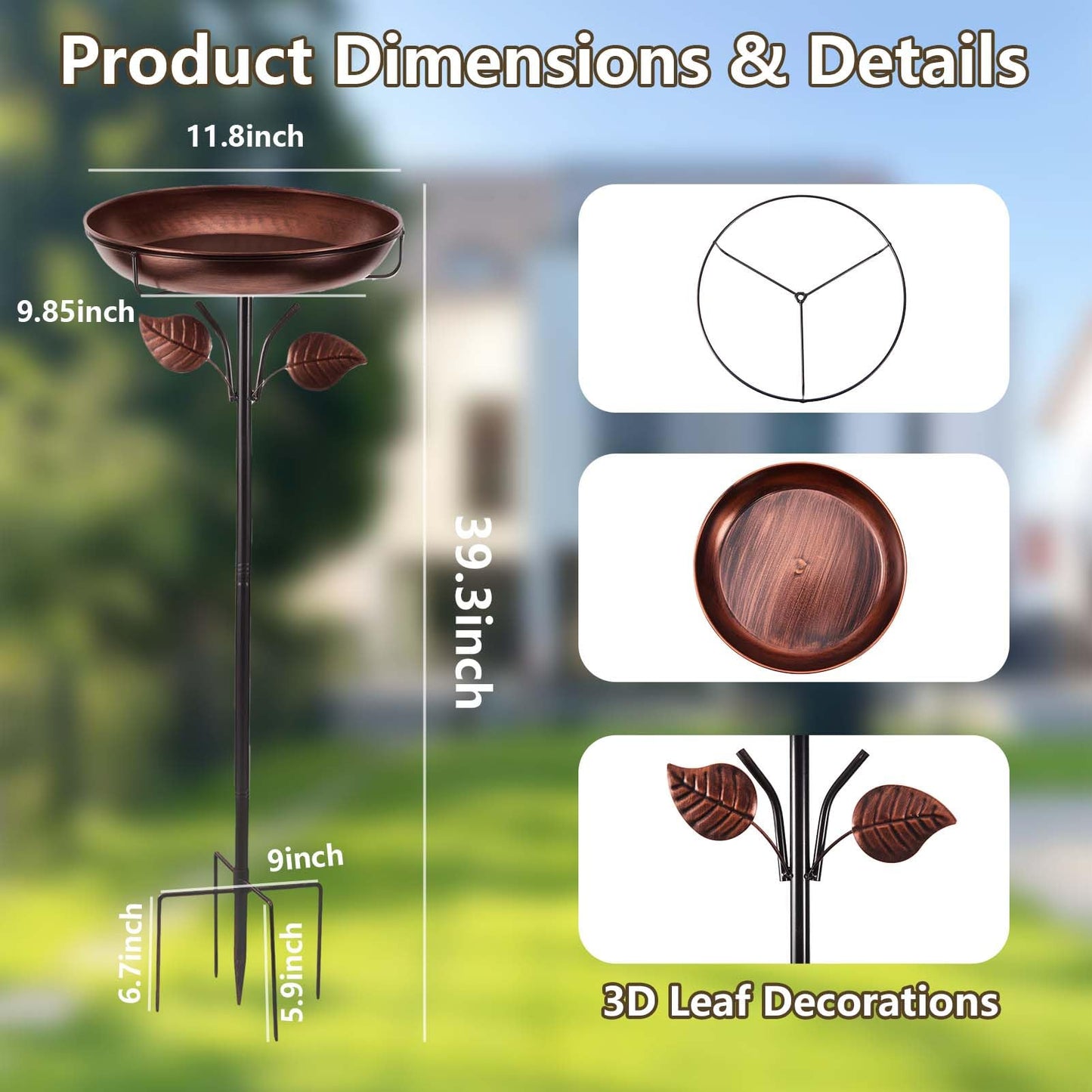 WITELIDA Metal Bird Bath for Outdoors, Weatherproof Detachable Bird Bath, Retro Bronze Garden Decor, 40 Inches Tall,Reinforced Bracket，Suitable for Gardens, Backyards, Patios, and Flower Beds