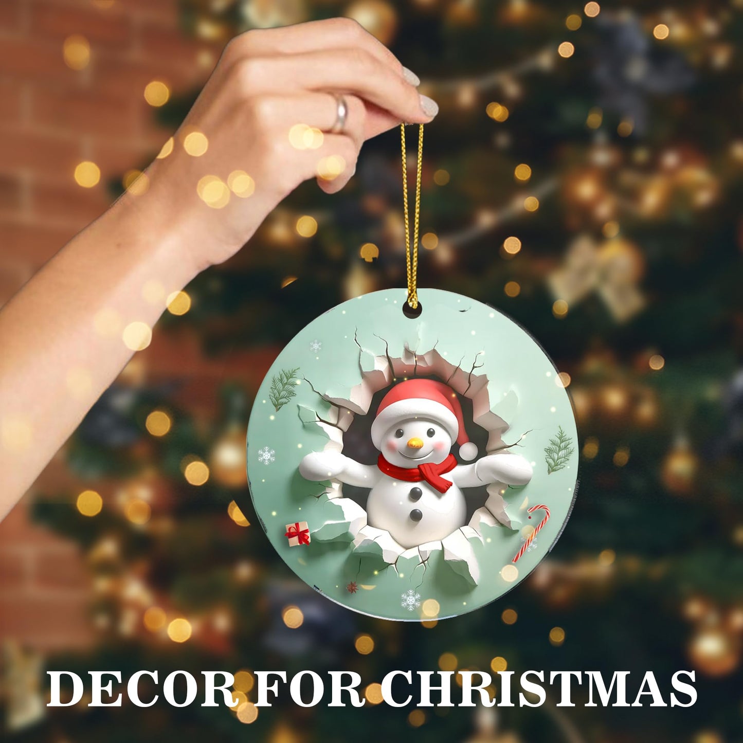 Faythory Snowman Christmas Ornament 2025 – 3D Illusion Printed Design, Cute Snowman, Elegant Shatterproof Ornament for Christmas Tree, Indoor Holiday Décor, 4” Round
