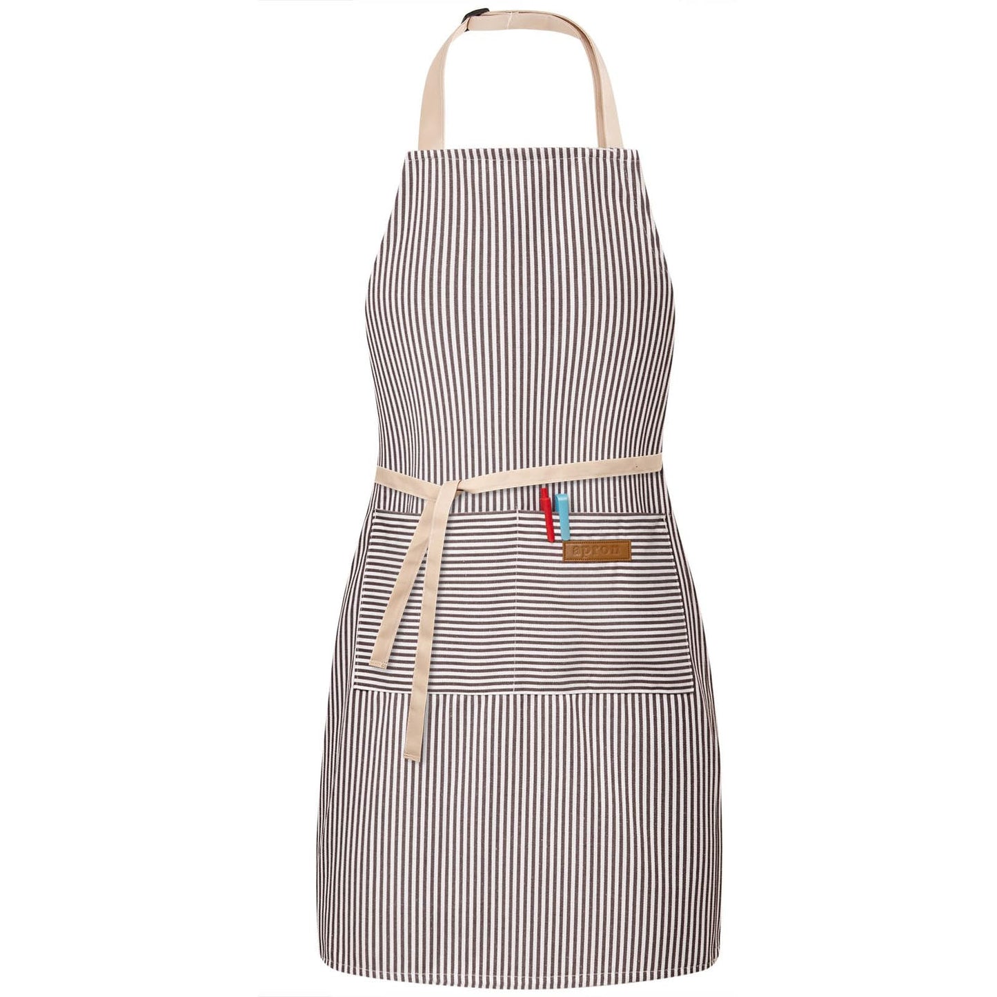 BeLuyi Adjustable Bib Apron with 2 Pockets Chef Cooking Kitchen Restaurant Aprons for Women Men (Brown Stripe)
