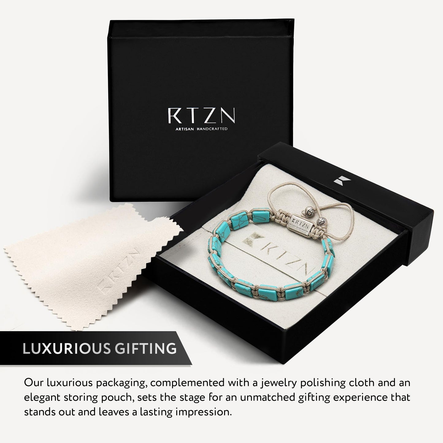 RTZN® Mens Turquoise Bracelet – Premium Handcrafted Western Turquoise Bracelets for Men And Women – 8MM Flat Bead Adjustable Turquoise Beaded Bracelet (Havana)