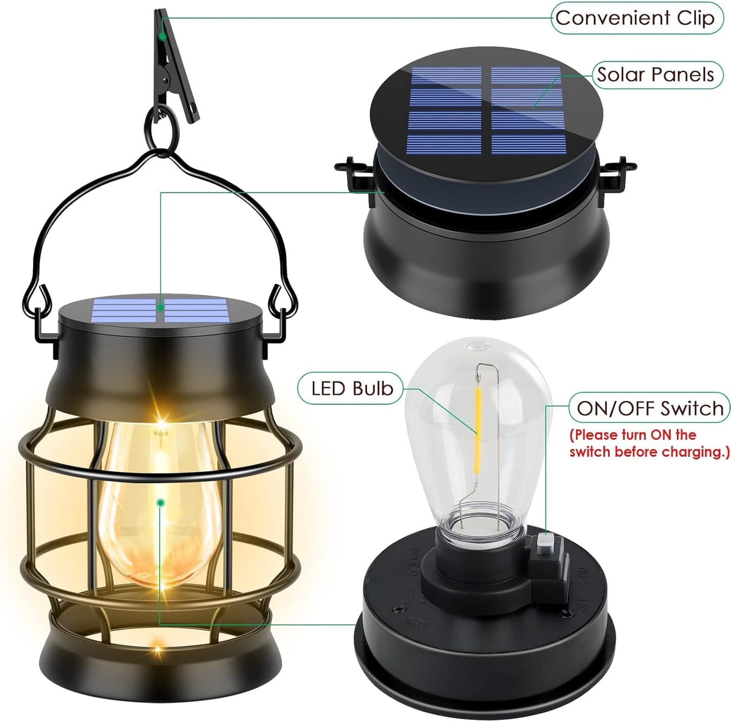 TomCare Solar Lanterns Lights Outdoor Waterproof 4 Pack Metal Hanging Solar Lights Lantern for Outdside Decorative Patio Porch Garden Lawn, Warm White